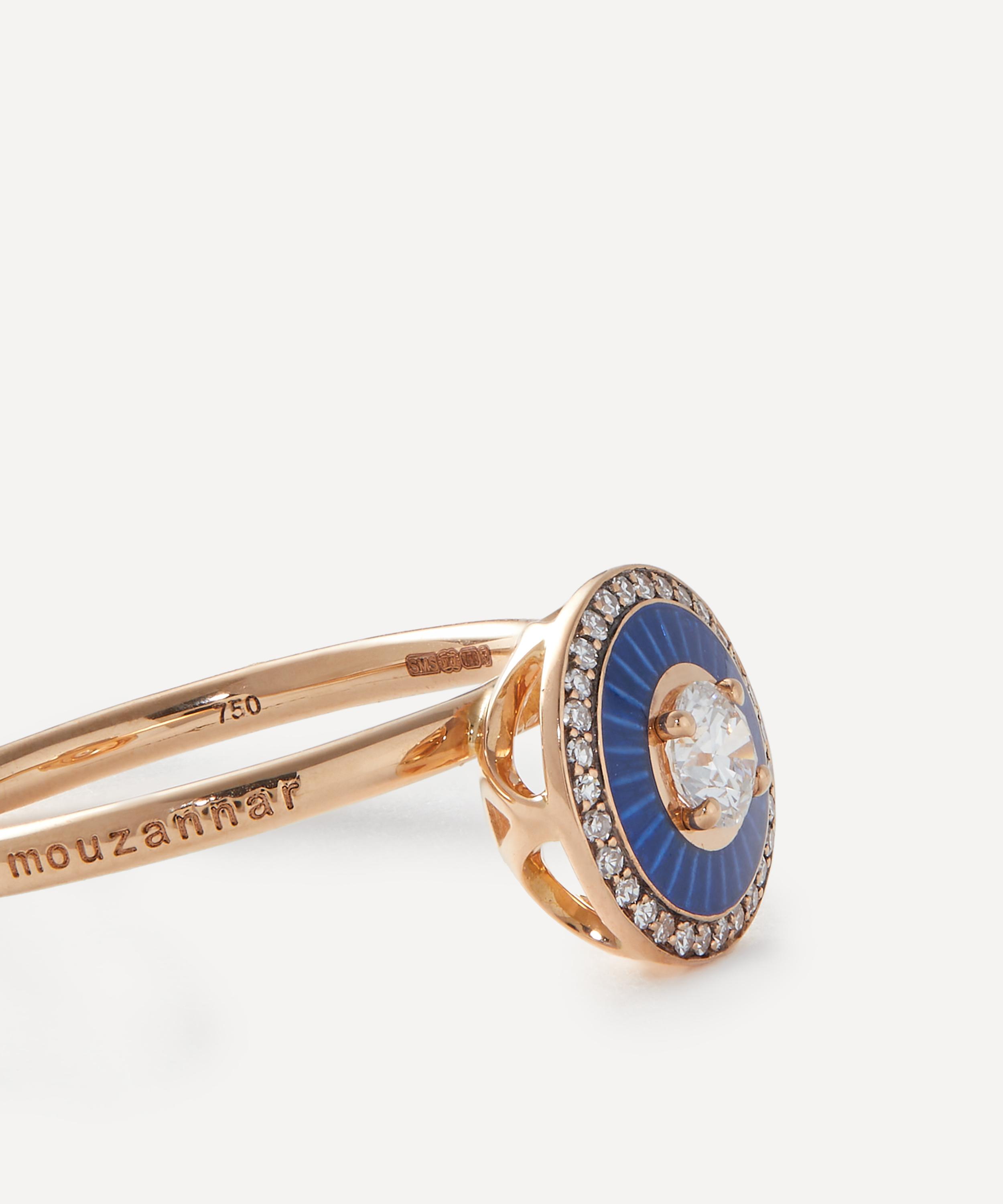 Selim Mouzannar - 18ct Rose Gold Mina Navy Enamel Diamond Ring image number 1