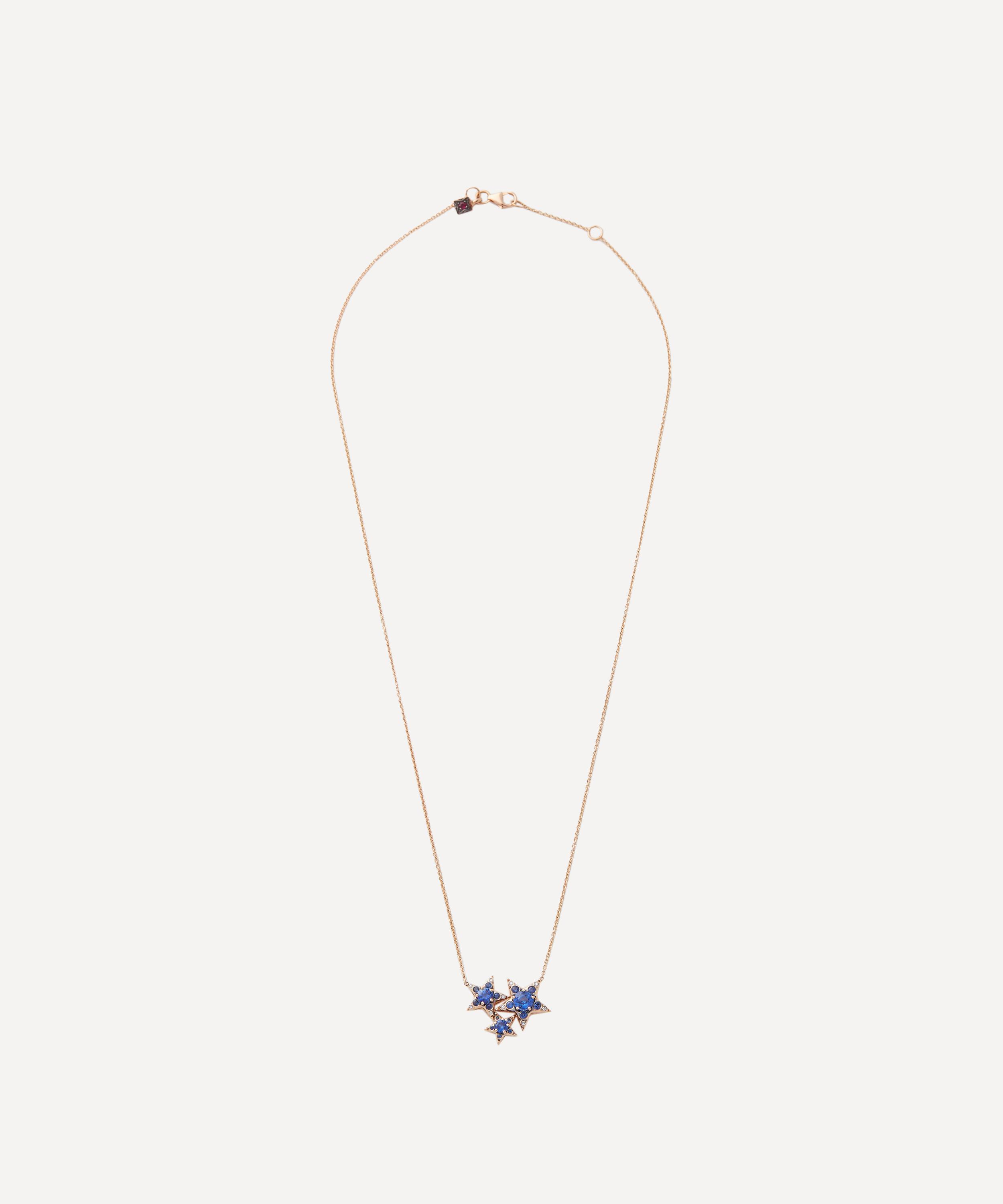 Selim Mouzannar - 18ct Rose Gold Istanbul Blue Sapphire Three Star Pendant Necklace image number 1