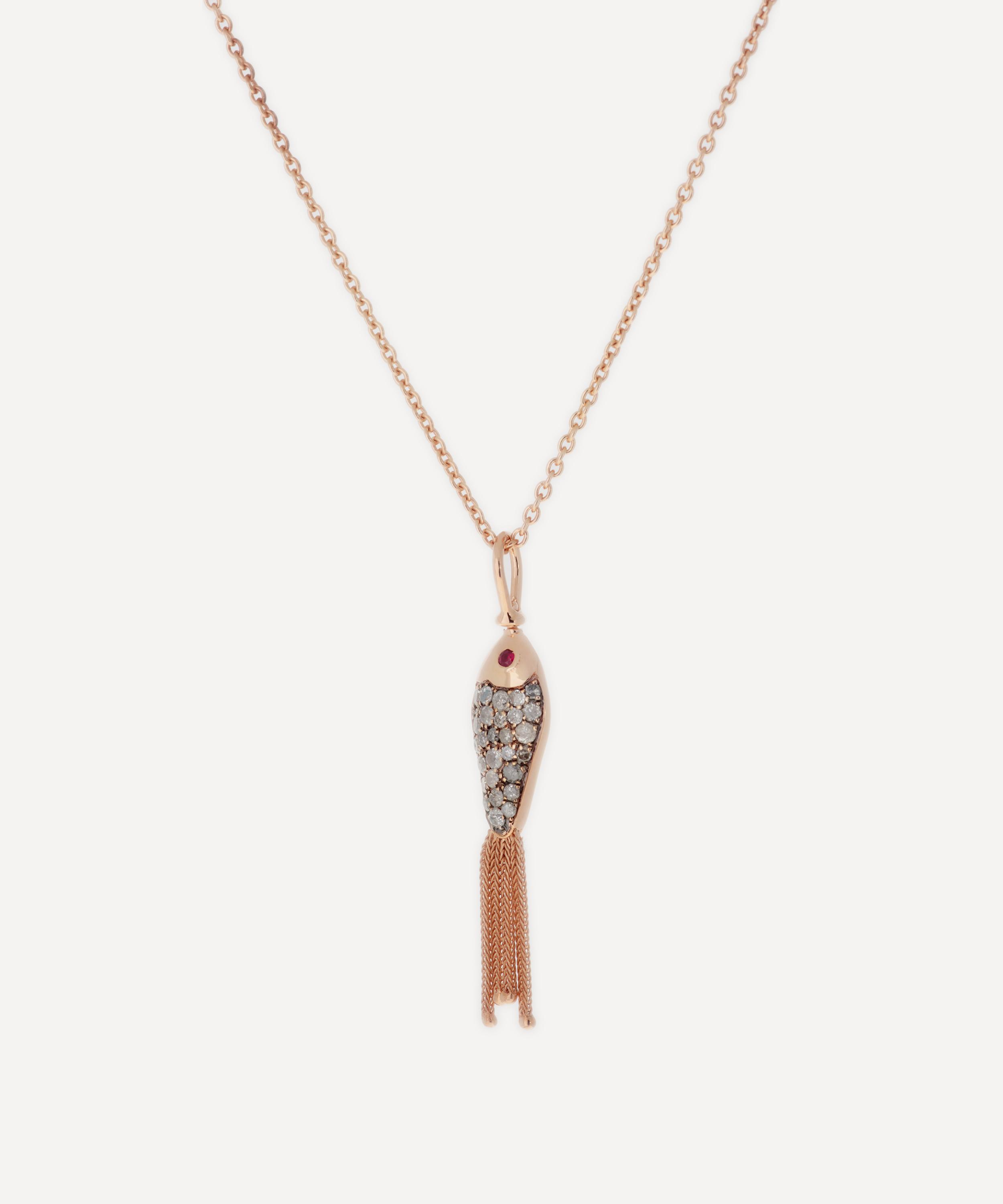 Selim Mouzannar - 18ct Rose Gold Enamel Ruby and Diamond Fish for Love Necklace image number 1