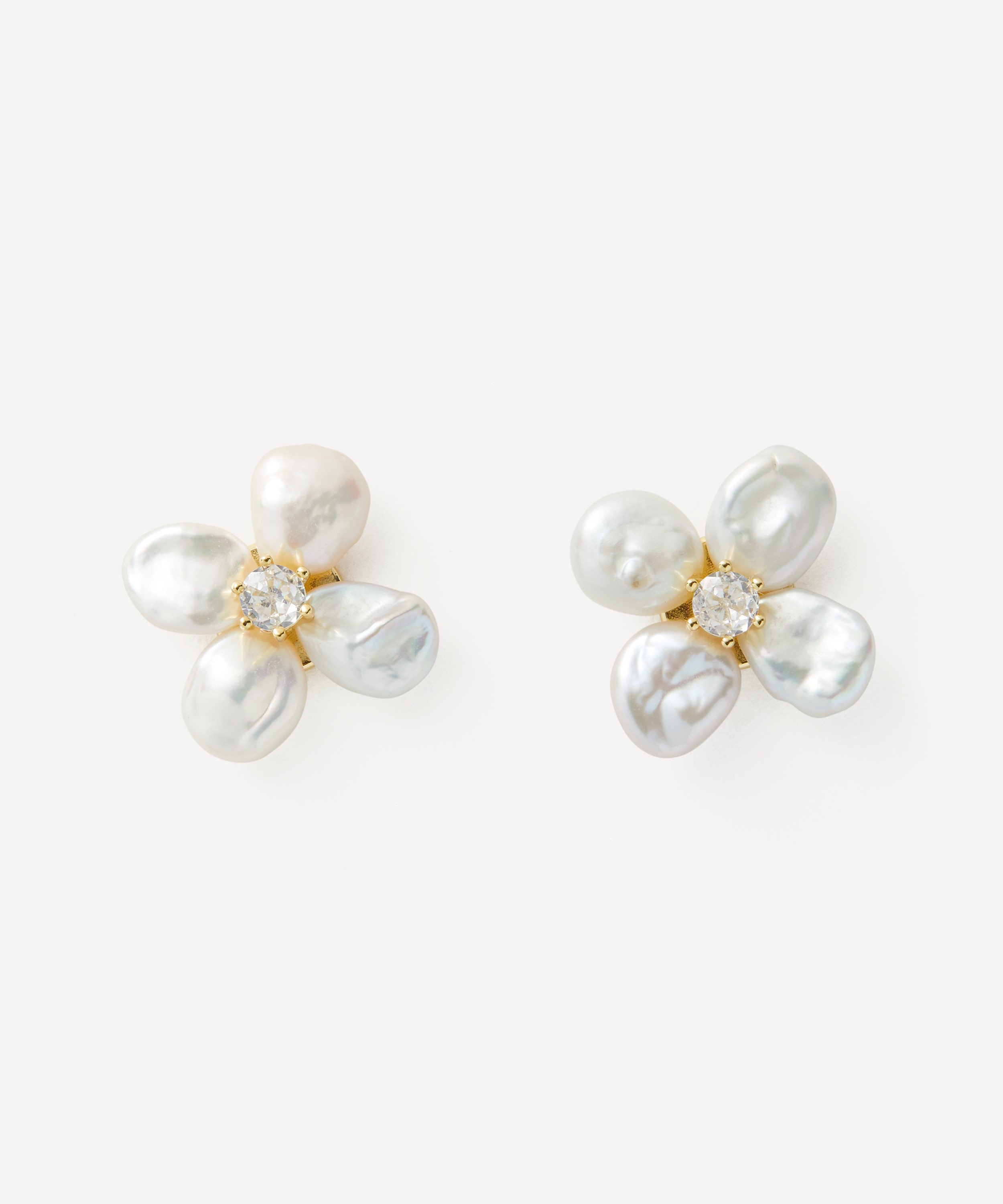 SHASHI - 14ct Gold-Plated Vermeil Silver Flower Pearl Stud Earrings