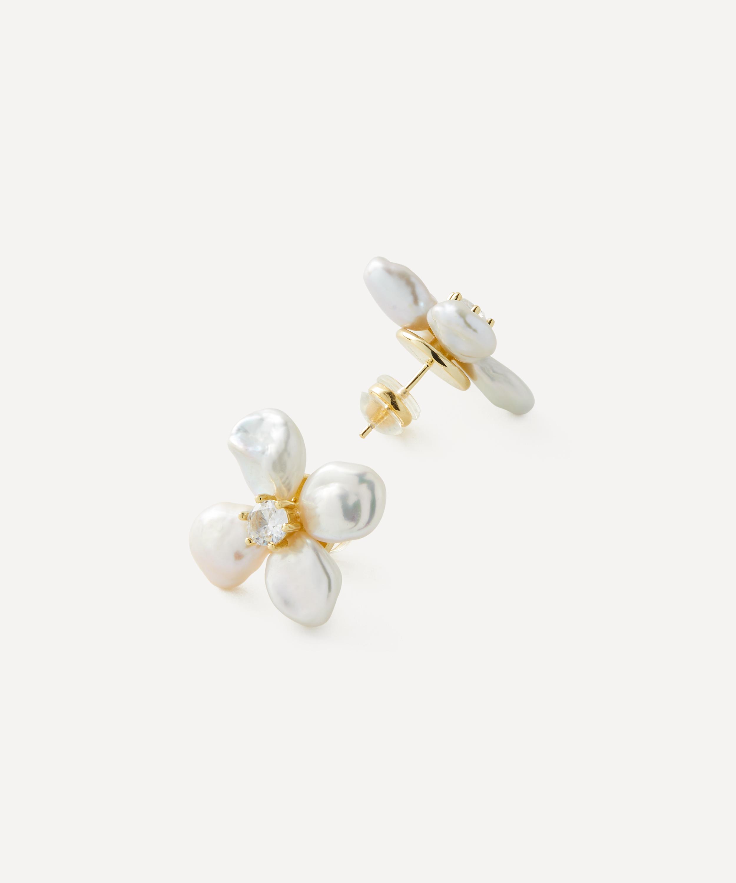 SHASHI - 14ct Gold-Plated Vermeil Silver Flower Pearl Stud Earrings image number 1