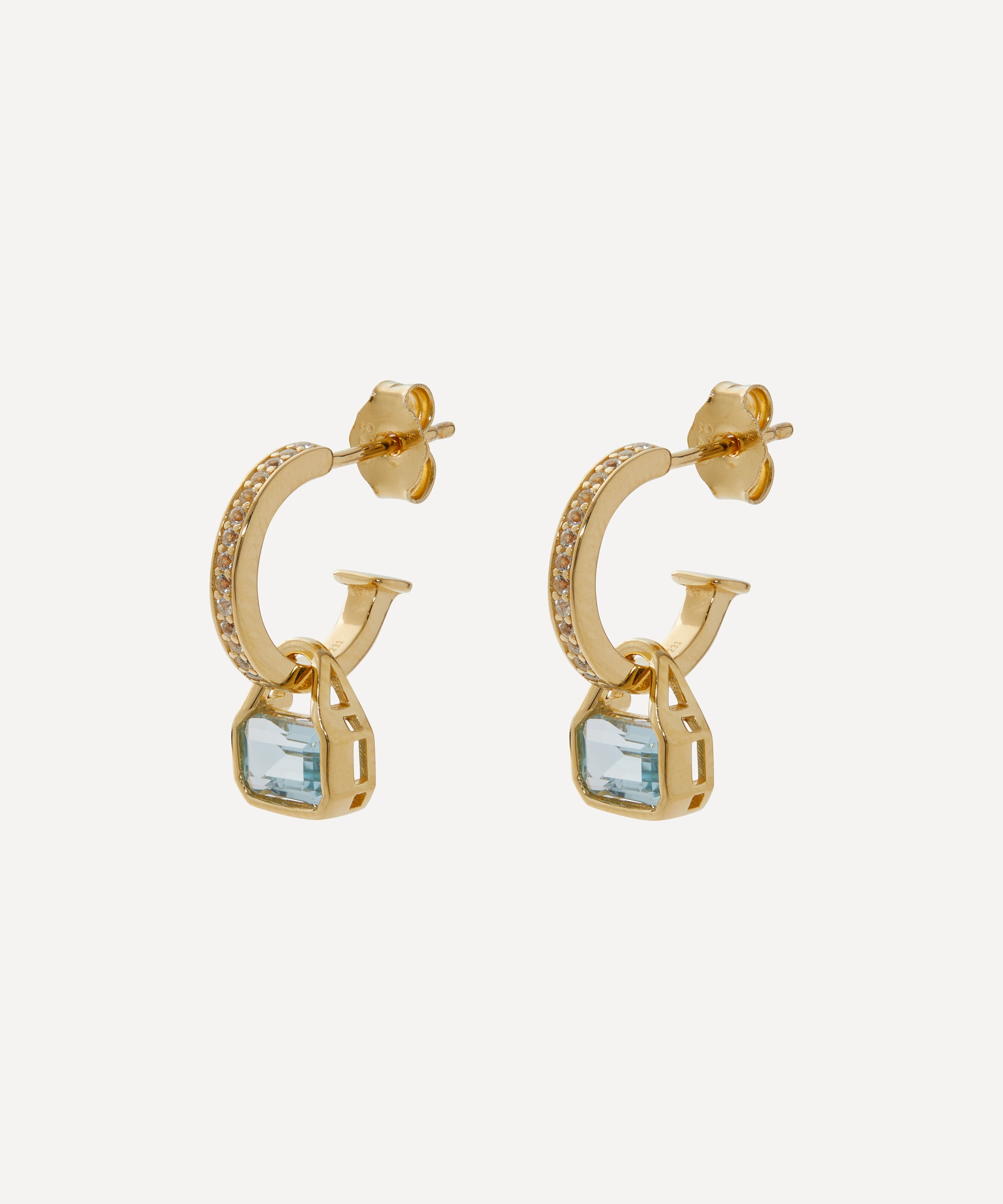 V by Laura Vann - 18ct Gold-Plated Vermeil Silver Blue Topaz Charm Hoop Earrings image number 0