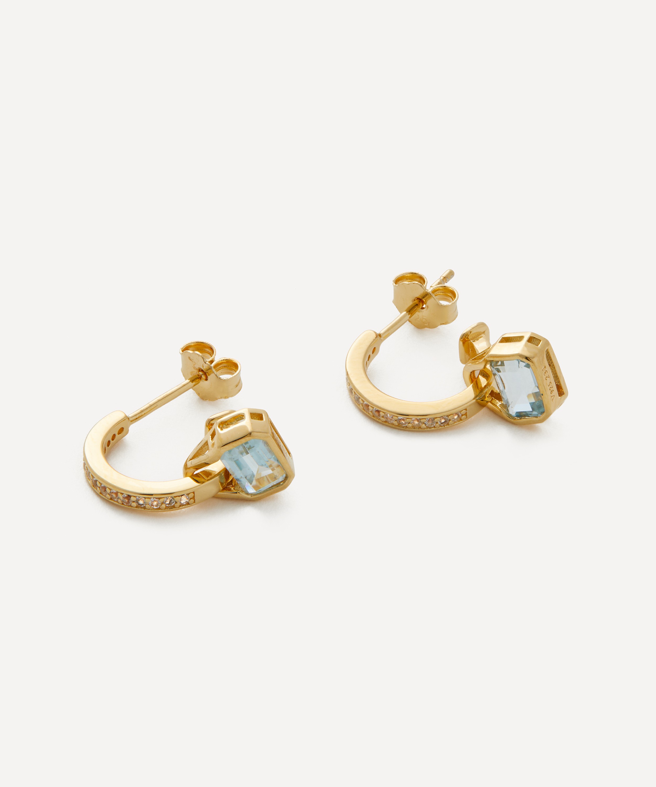 V by Laura Vann - 18ct Gold-Plated Vermeil Silver Blue Topaz Charm Hoop Earrings image number 1