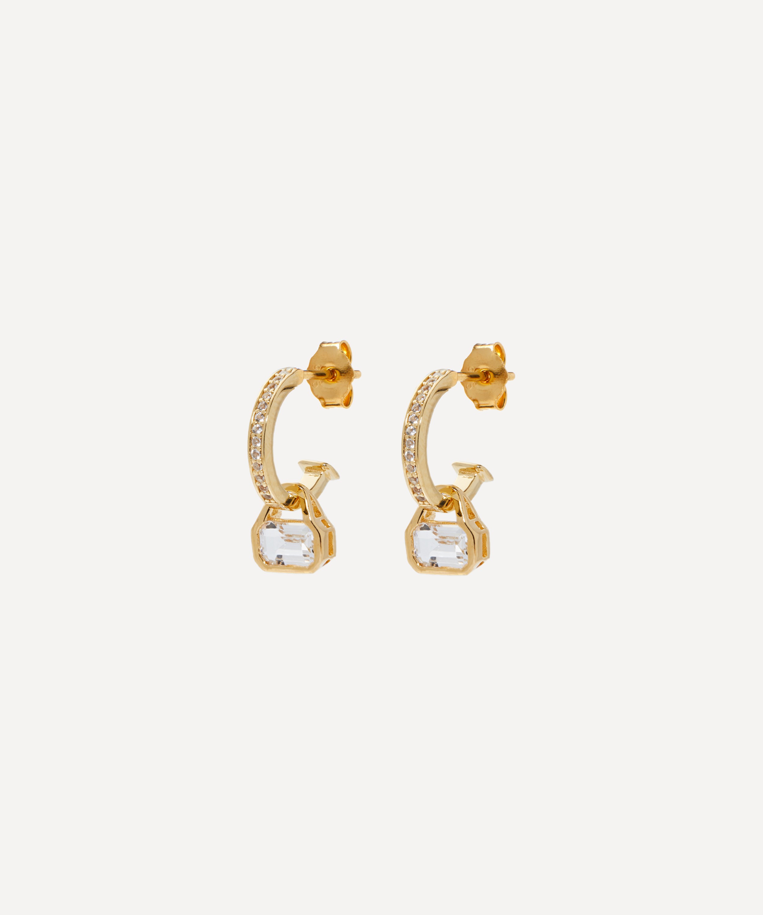 V by Laura Vann - 18ct Gold-Plated Vermeil Silver White Topaz Charm Hoop Earrings image number 0