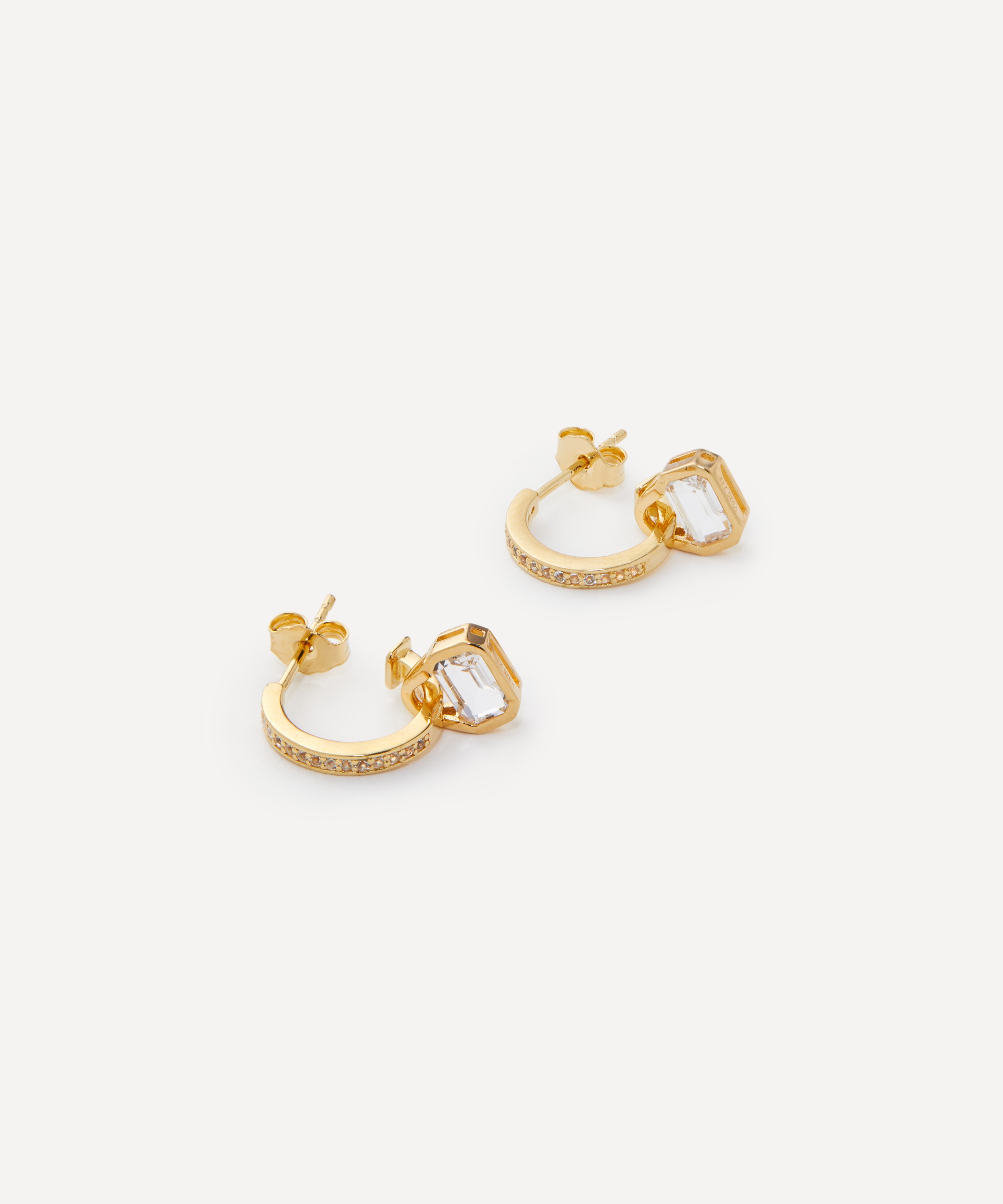 V by Laura Vann - 18ct Gold-Plated Vermeil Silver White Topaz Charm Hoop Earrings image number 1