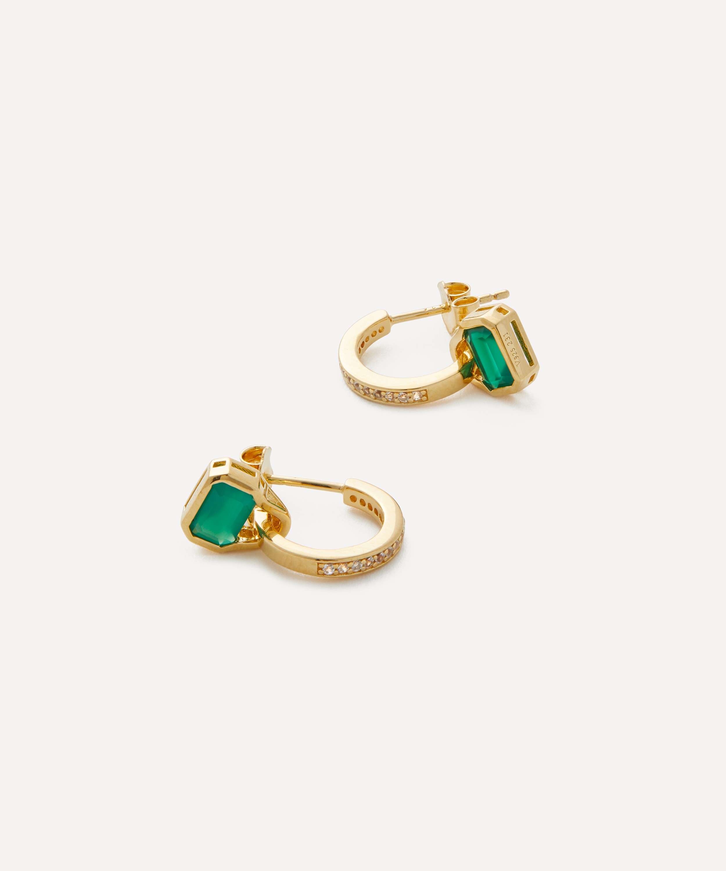 V by Laura Vann - 18ct Gold-Plated Vermeil Silver Green Agate Charm Hoop Earrings image number 1