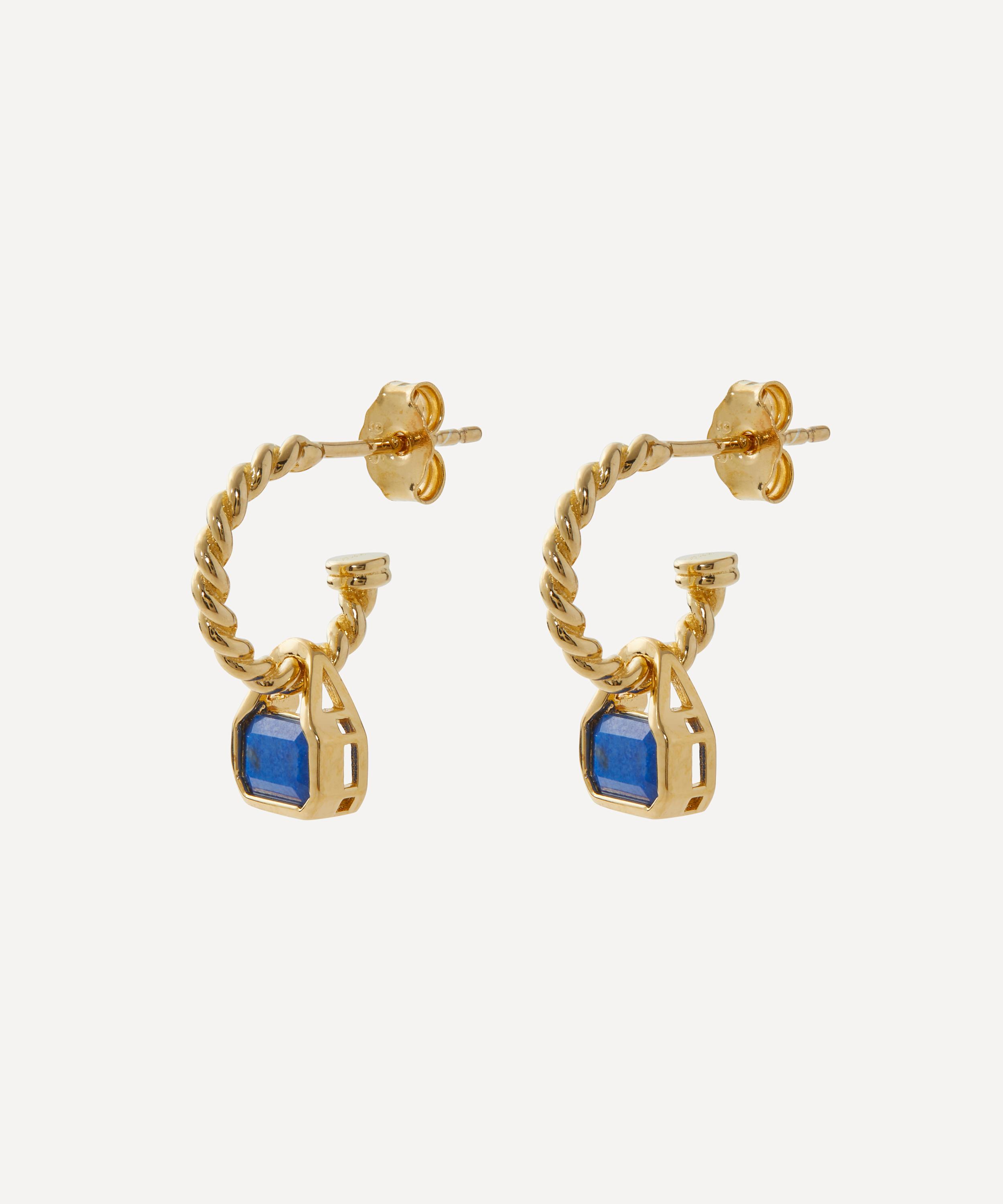 V by Laura Vann - 18ct Gold-Plated Vermeil Silver Blue Lapis Charm Hoop Earrings image number 0