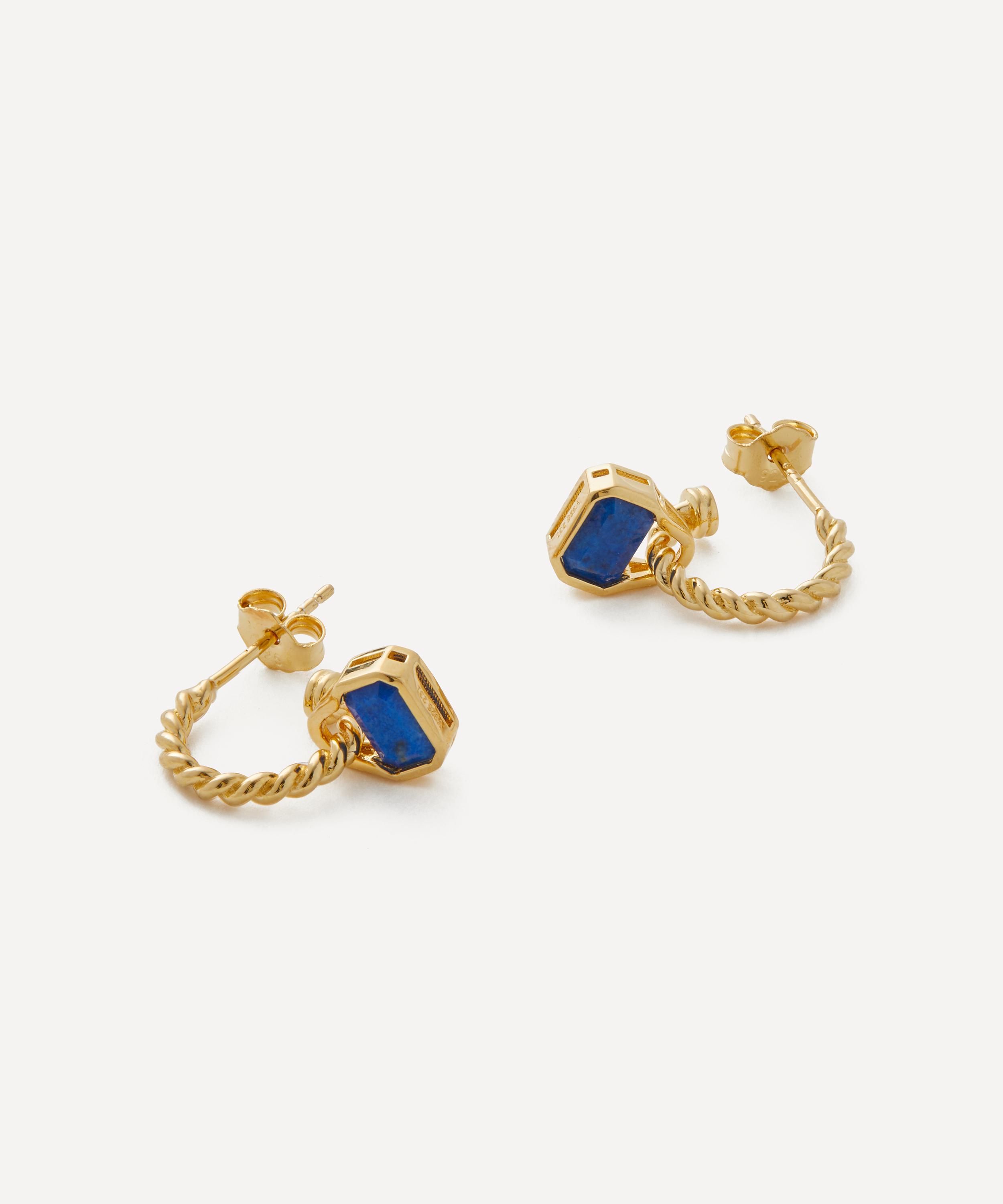 V by Laura Vann - 18ct Gold-Plated Vermeil Silver Blue Lapis Charm Hoop Earrings image number 1