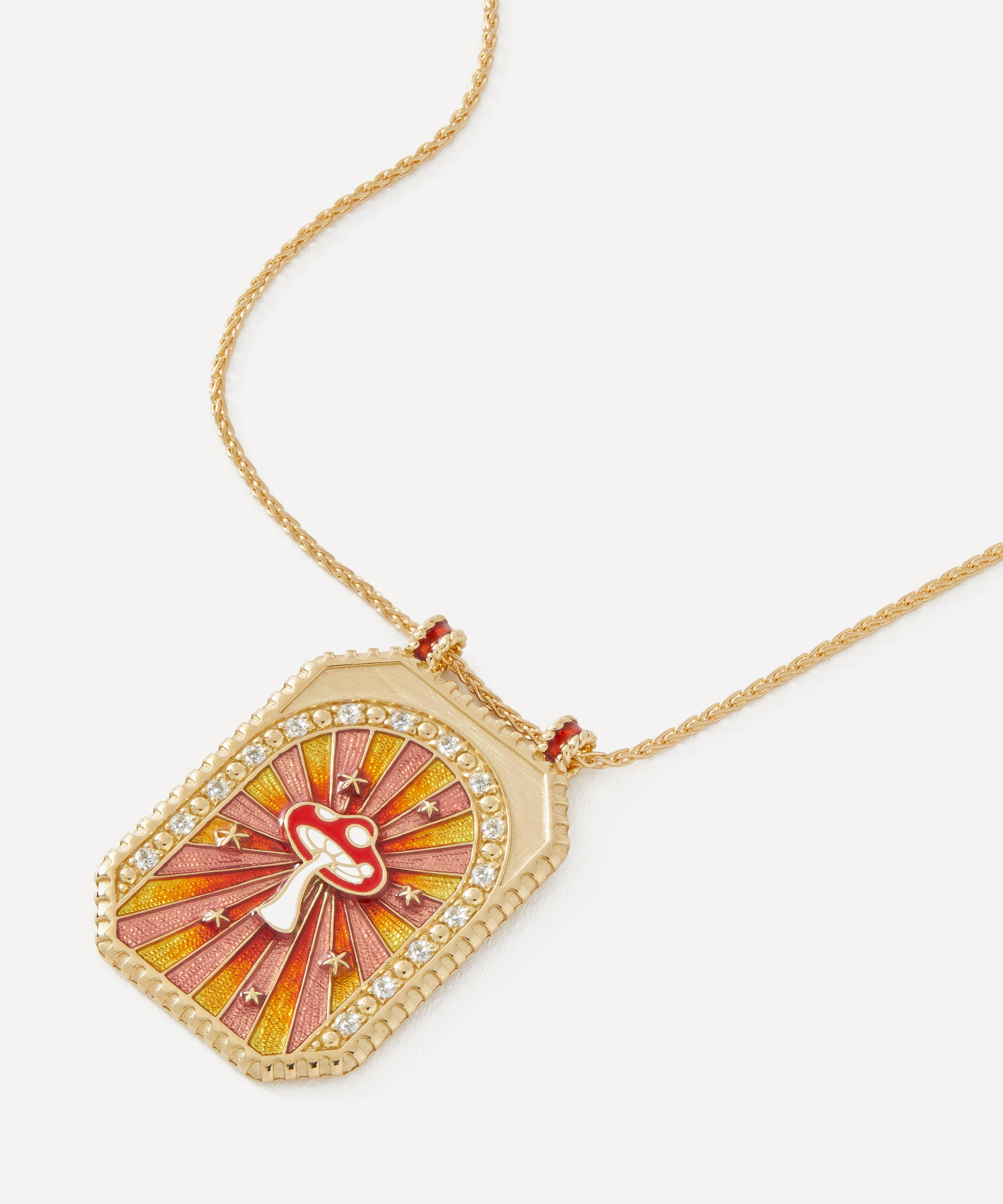 Marie Lichtenberg - 18ct Gold Mushroom Scapular Diamond Enamel Pendant Necklace