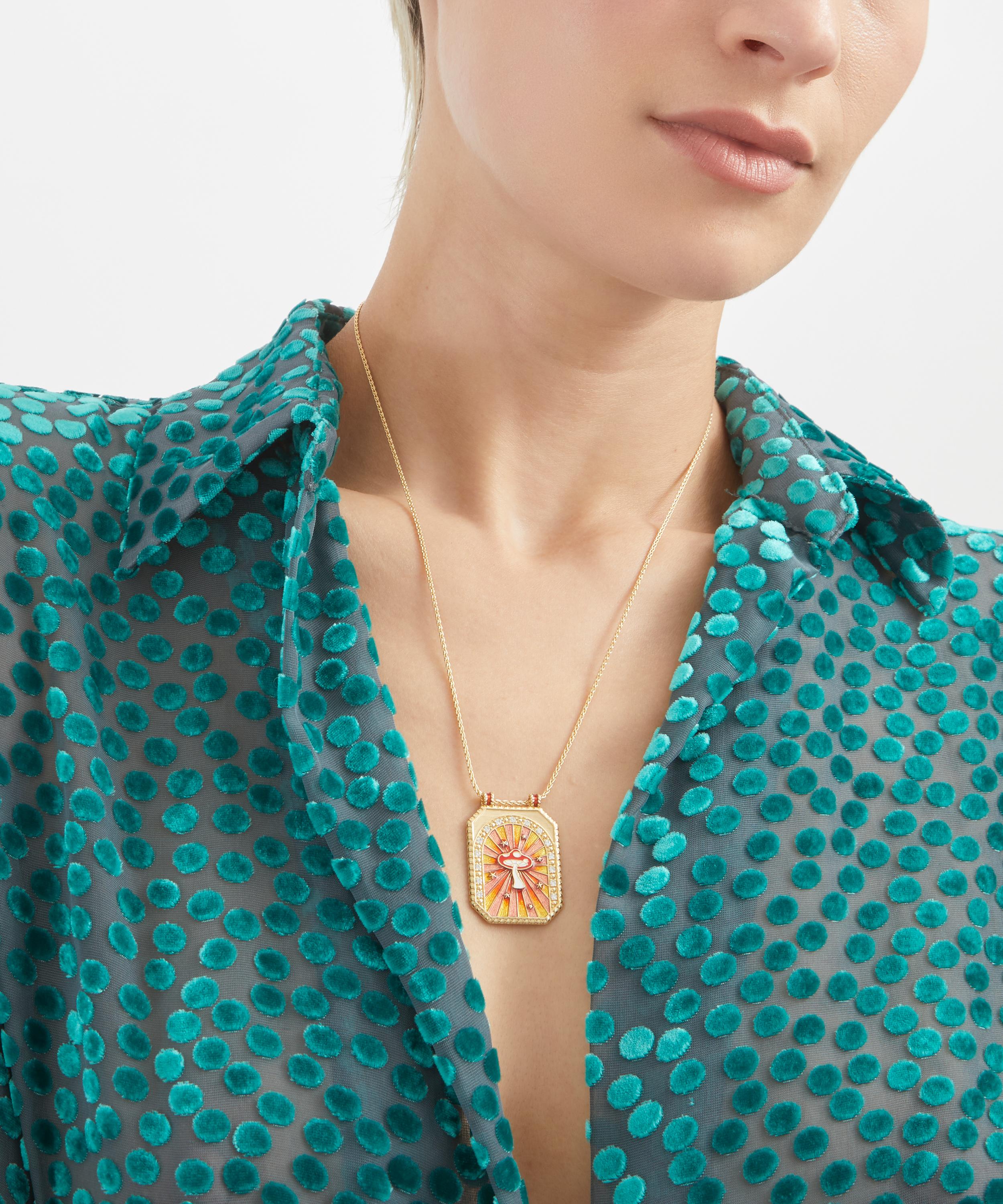 Marie Lichtenberg - 18ct Gold Mushroom Scapular Diamond Enamel Pendant Necklace image number 1