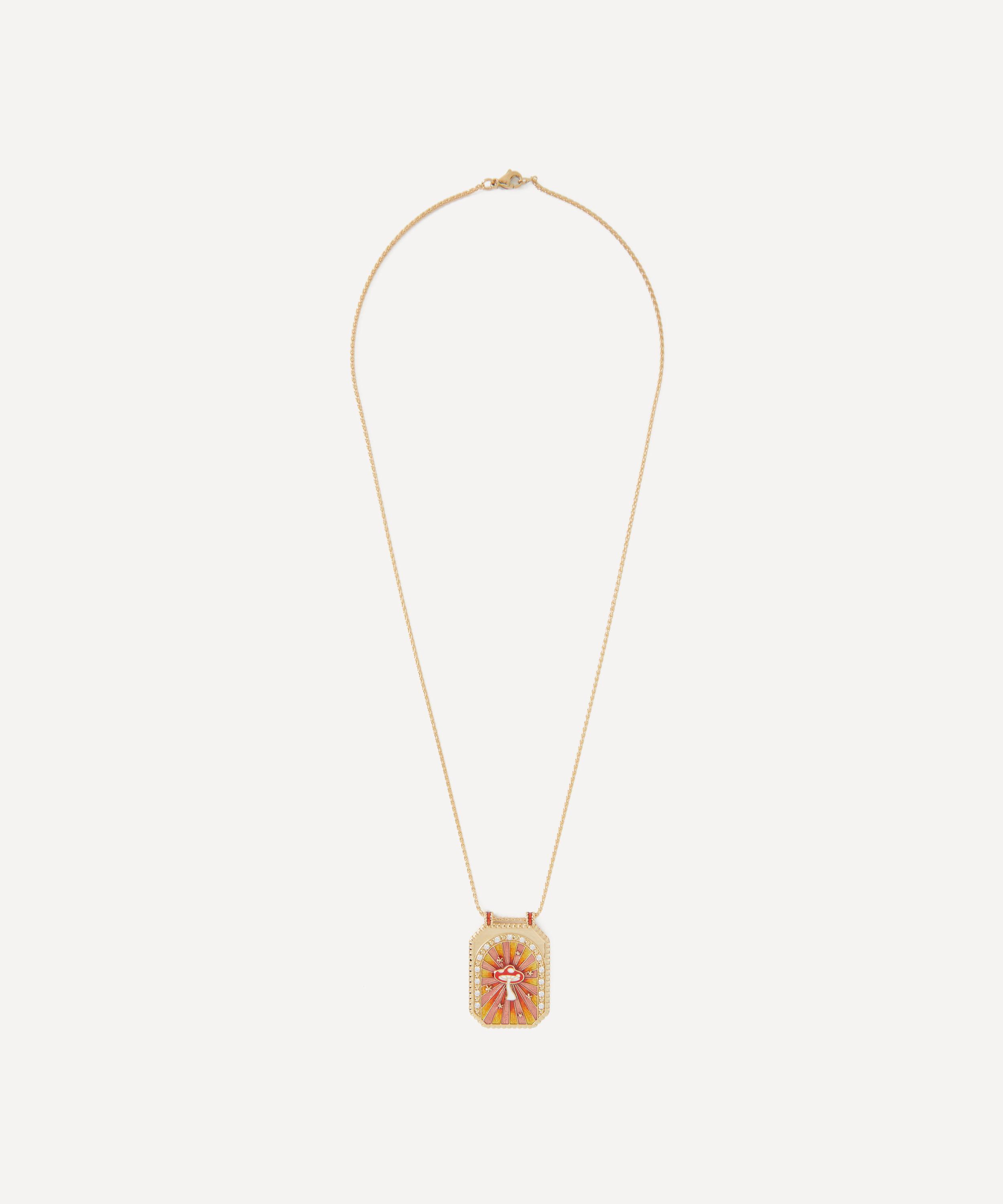 Marie Lichtenberg - 18ct Gold Mushroom Scapular Diamond Enamel Pendant Necklace image number 2