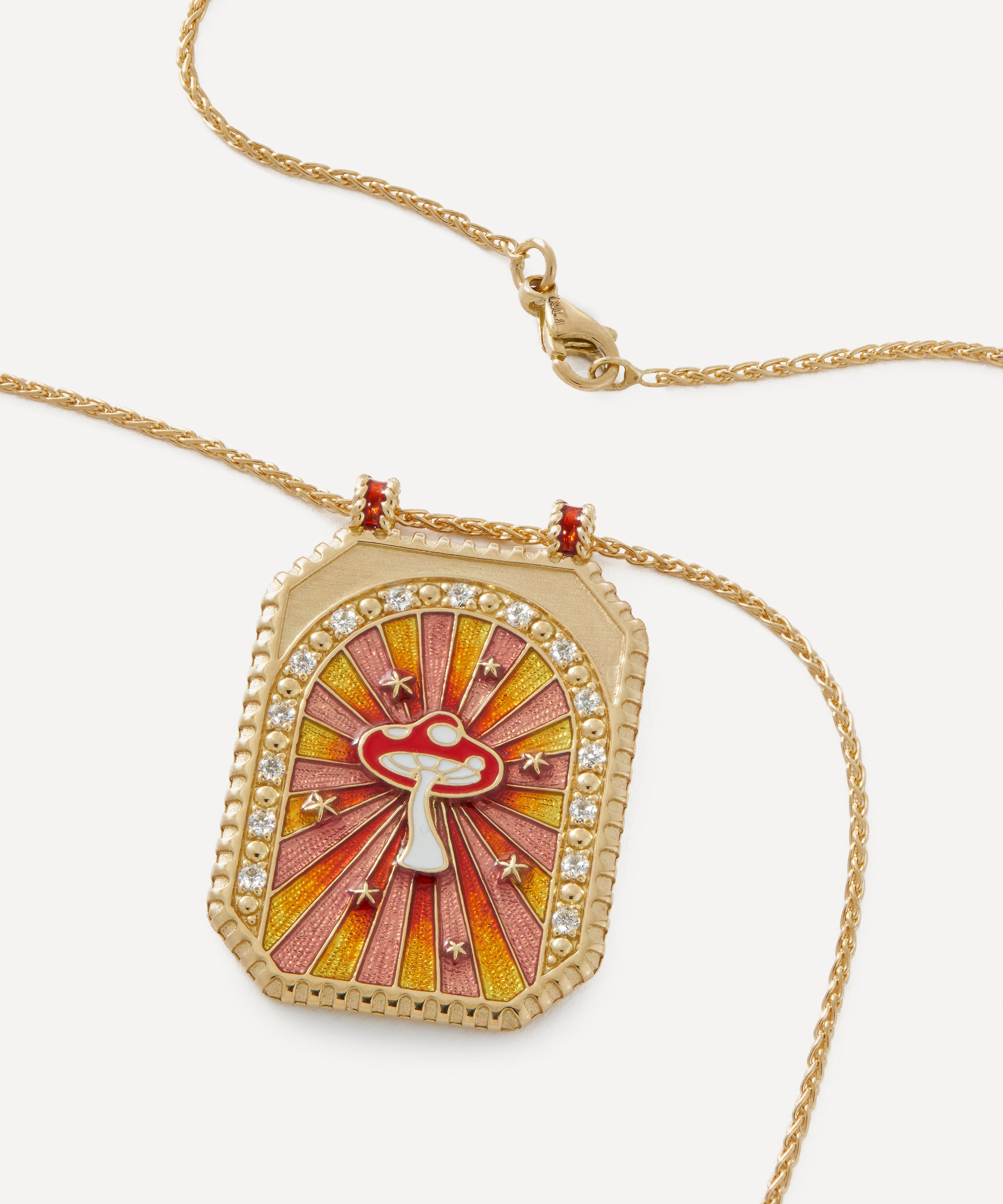 Marie Lichtenberg - 18ct Gold Mushroom Scapular Diamond Enamel Pendant Necklace image number 3