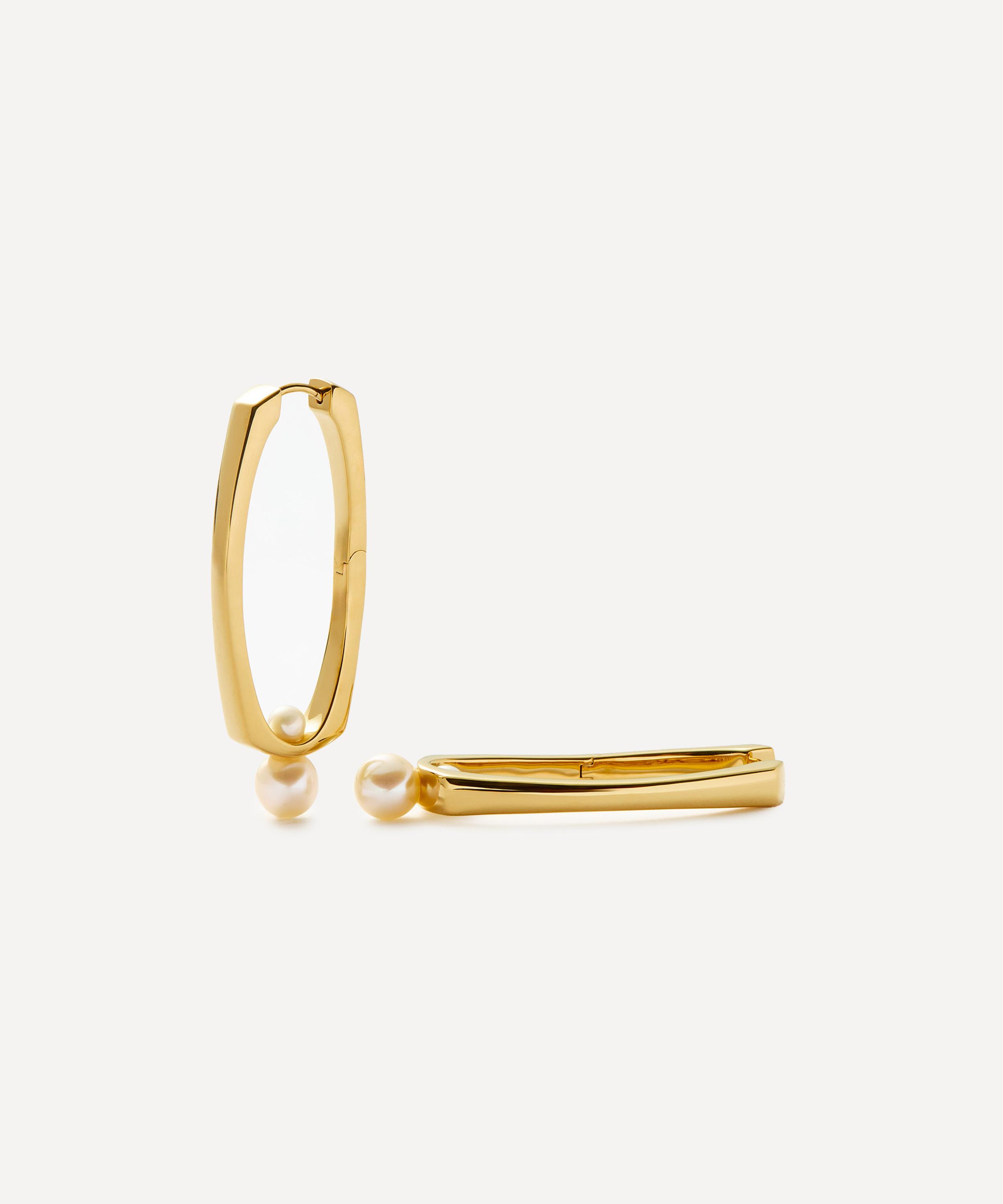 Missoma - 18ct Gold-Plated Button Pearl Ovate Hoop Earrings image number 0
