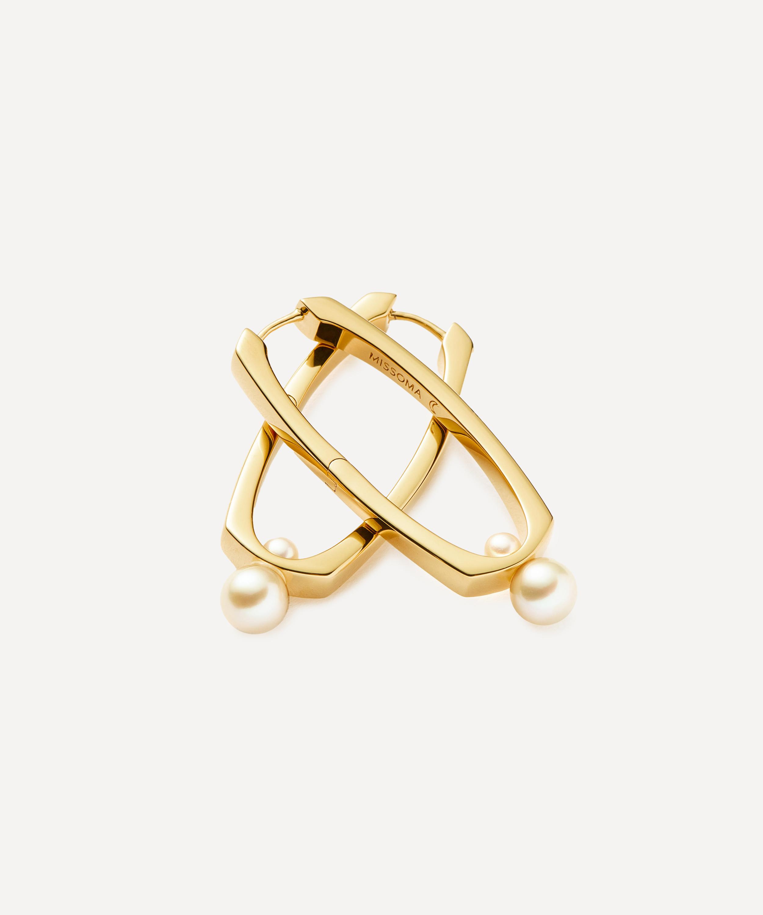 Missoma - 18ct Gold-Plated Button Pearl Ovate Hoop Earrings image number 2