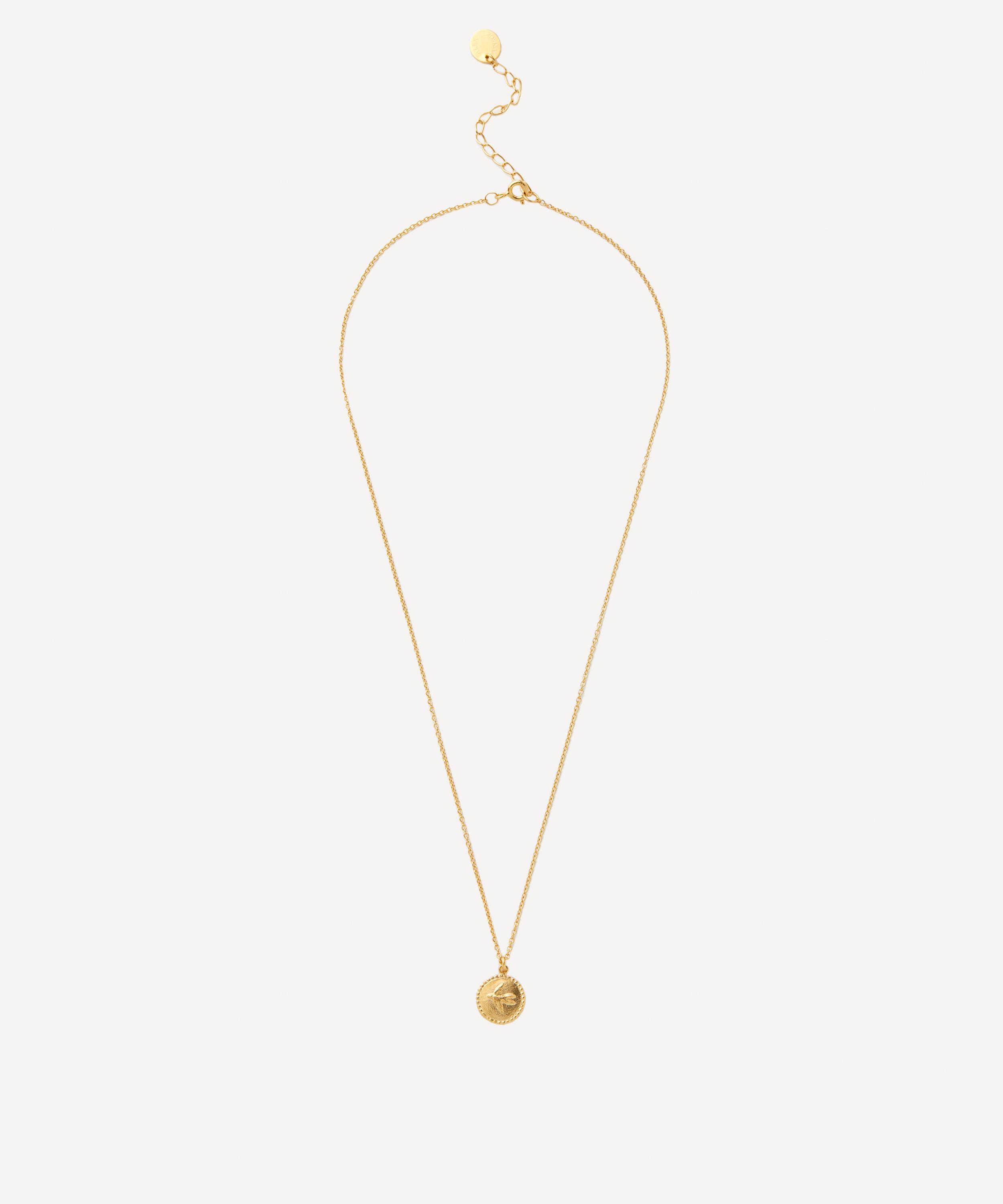 Alex Monroe - 22ct Gold-Plated Gratitude for Nature Swallow Disc Pendant Necklace image number 1