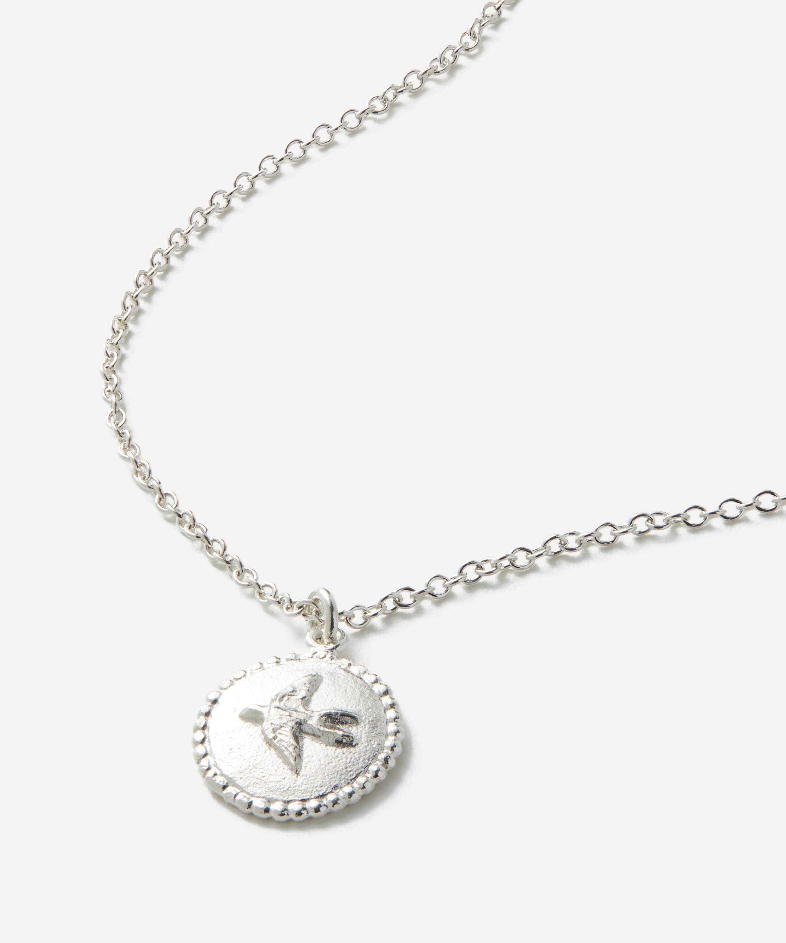 Alex Monroe - Sterling Silver Gratitude for Nature Swallow Disc Pendant Necklace image number 0