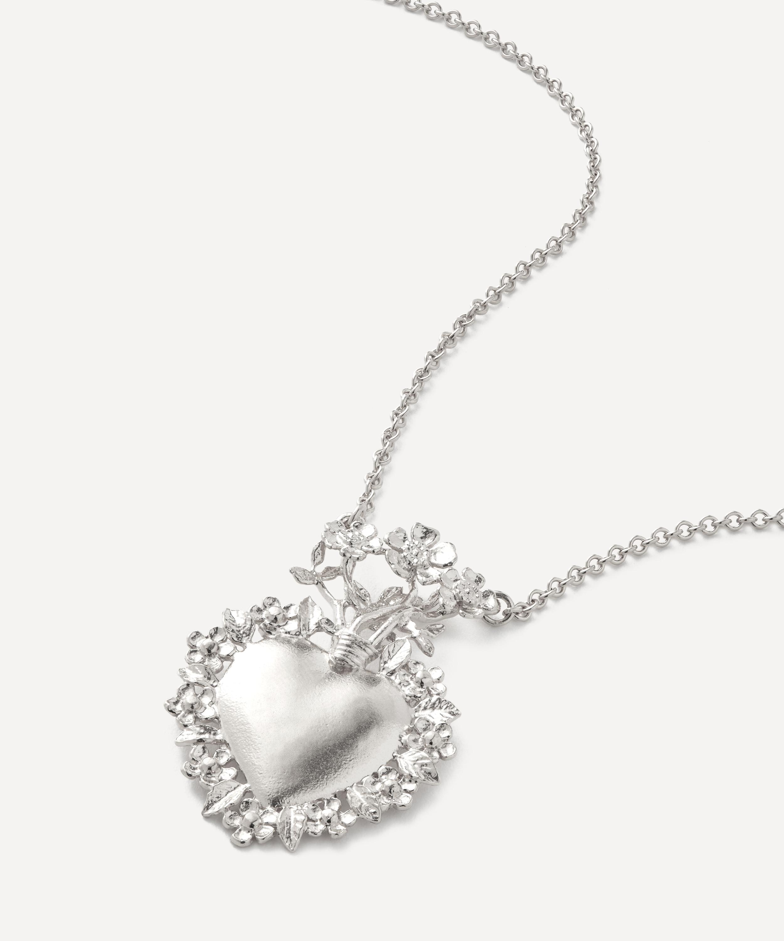 Alex Monroe Sterling Silver Floral Sacred Heart Pendant Necklace Liberty