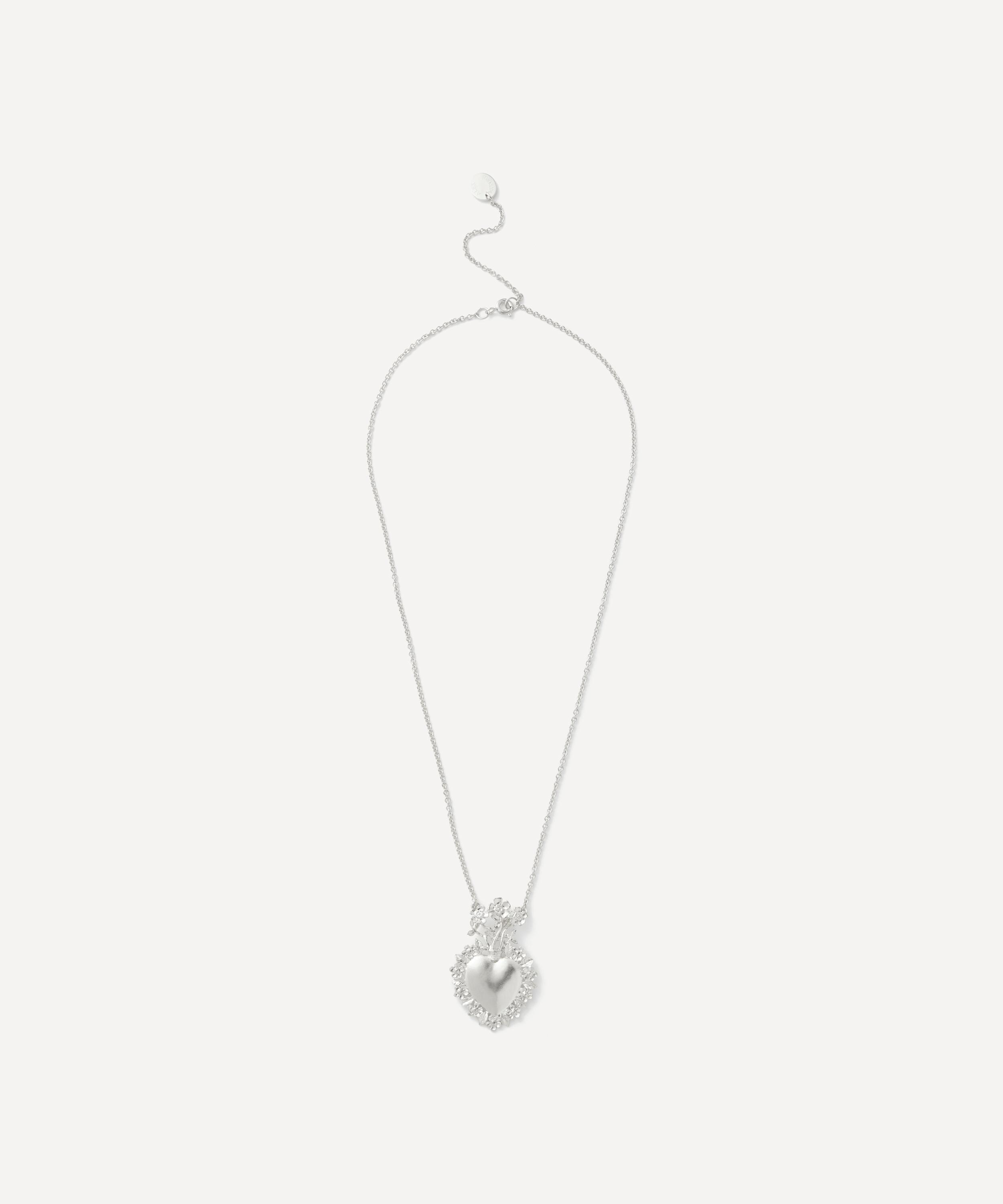 Alex Monroe - Sterling Silver Floral Sacred Heart Pendant Necklace image number 1