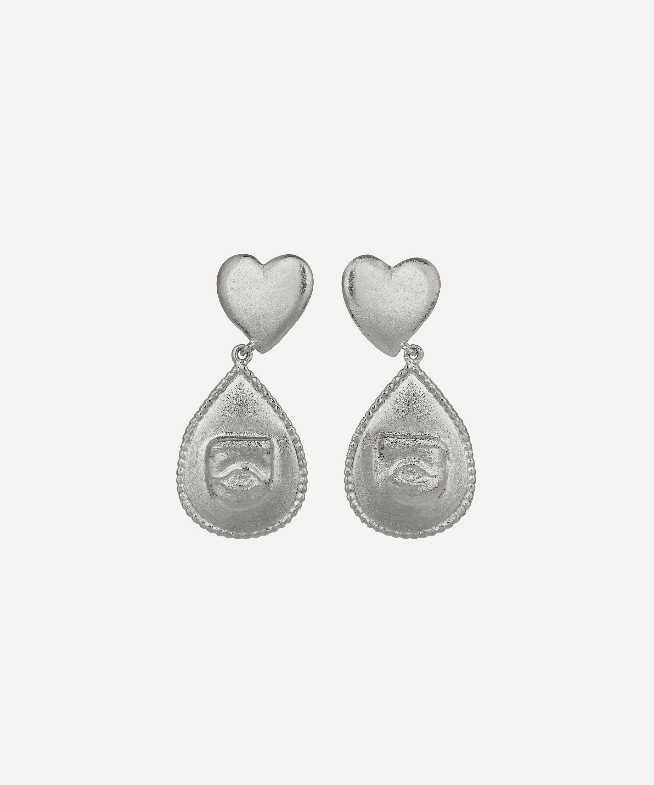 Alex Monroe - Sterling Silver Bewitched Heart Eye Drop Earrings image number 0