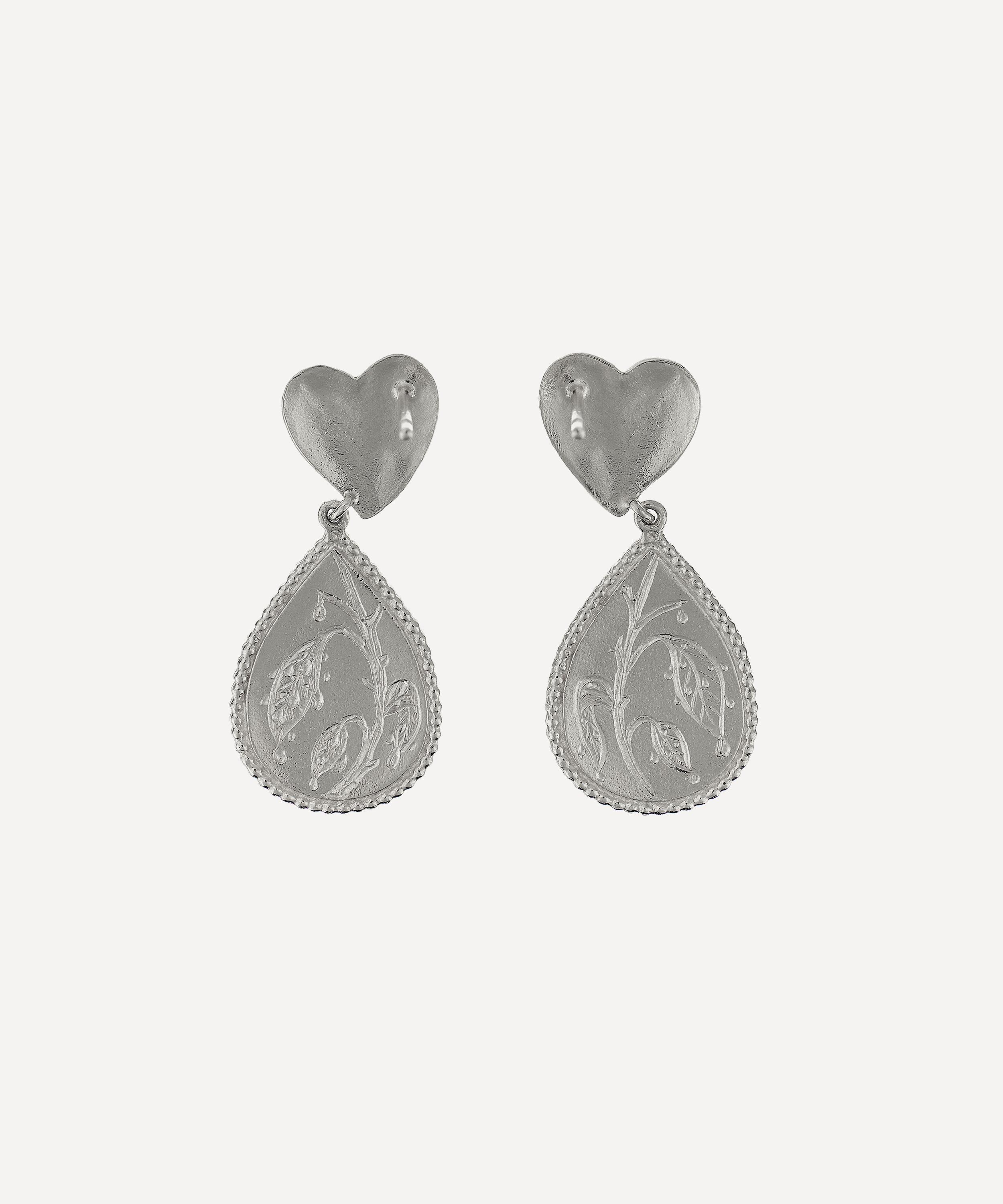 Alex Monroe - Sterling Silver Bewitched Heart Eye Drop Earrings image number 1