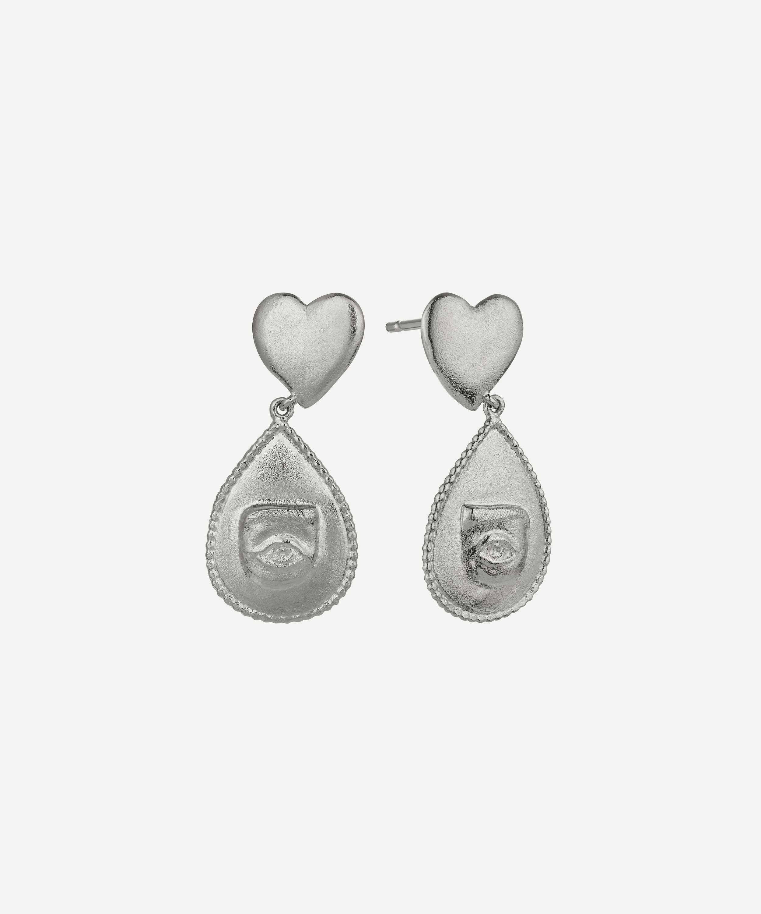 Alex Monroe - Sterling Silver Bewitched Heart Eye Drop Earrings image number 2