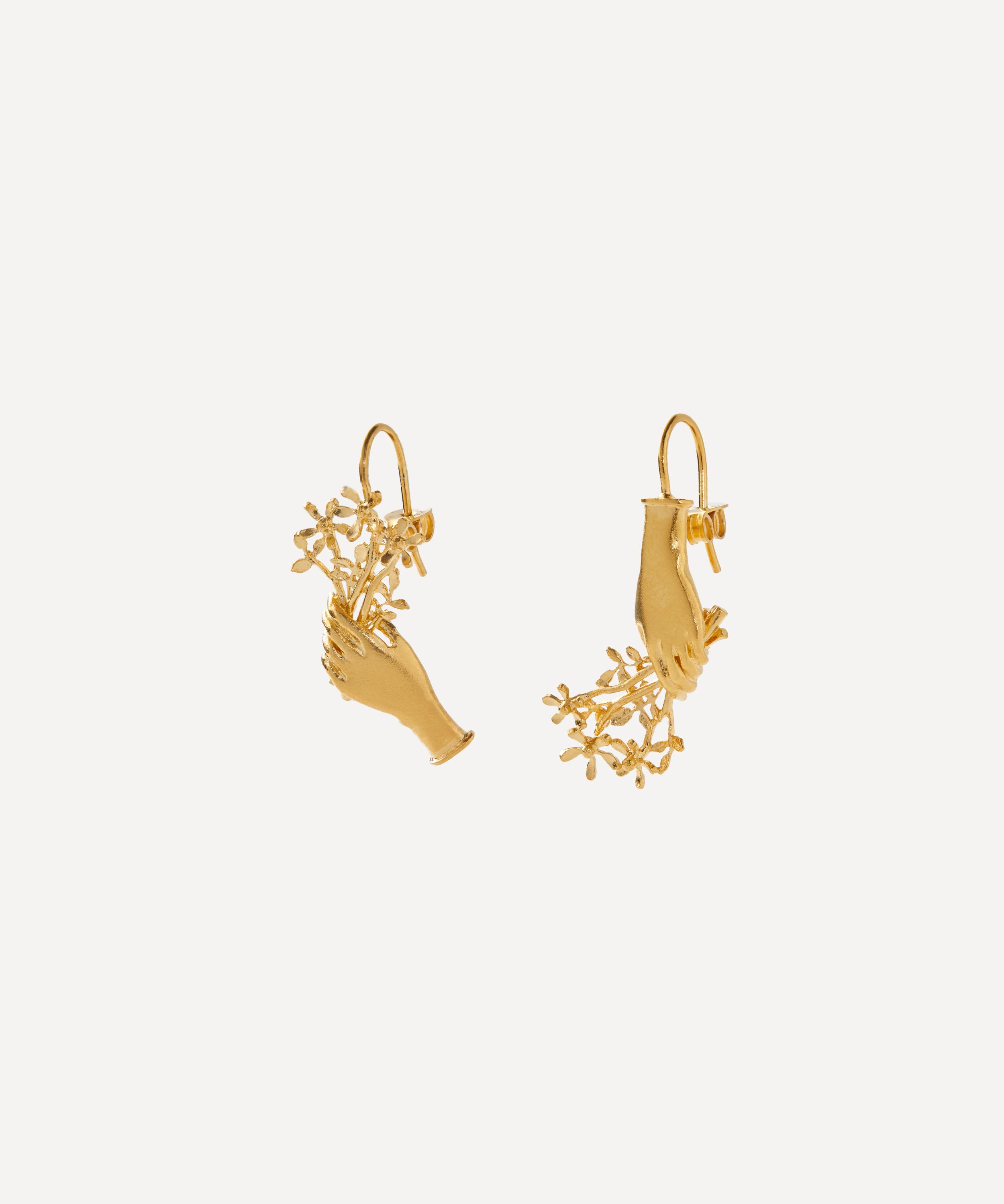 Alex Monroe - 22ct Gold-Plated Asymmetric Gift of Flowers Bouquet Drop Earrings image number 0