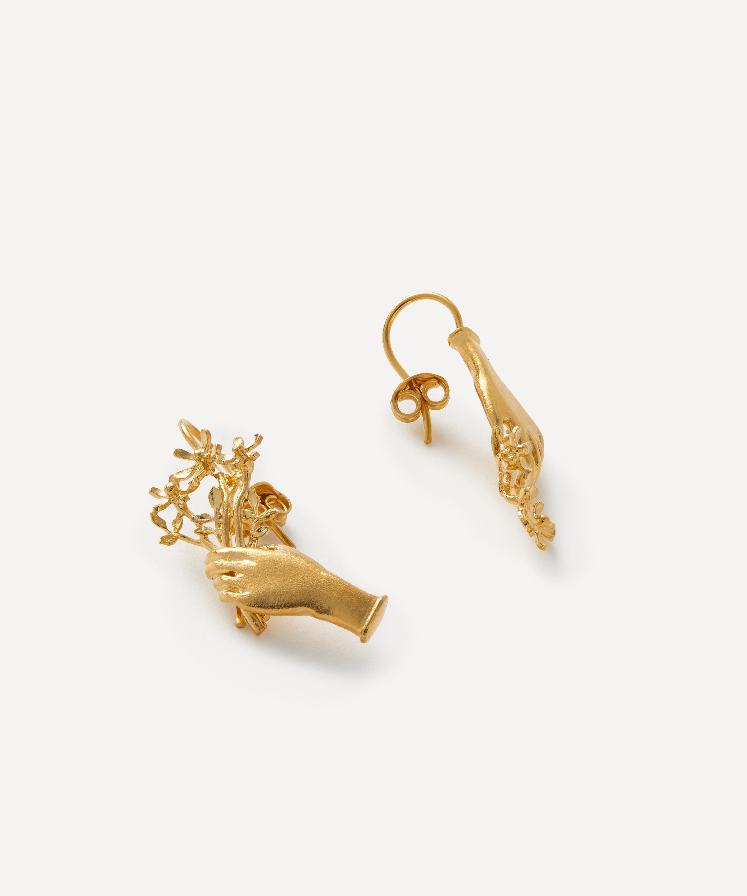 Alex Monroe - 22ct Gold-Plated Asymmetric Gift of Flowers Bouquet Drop Earrings image number 2