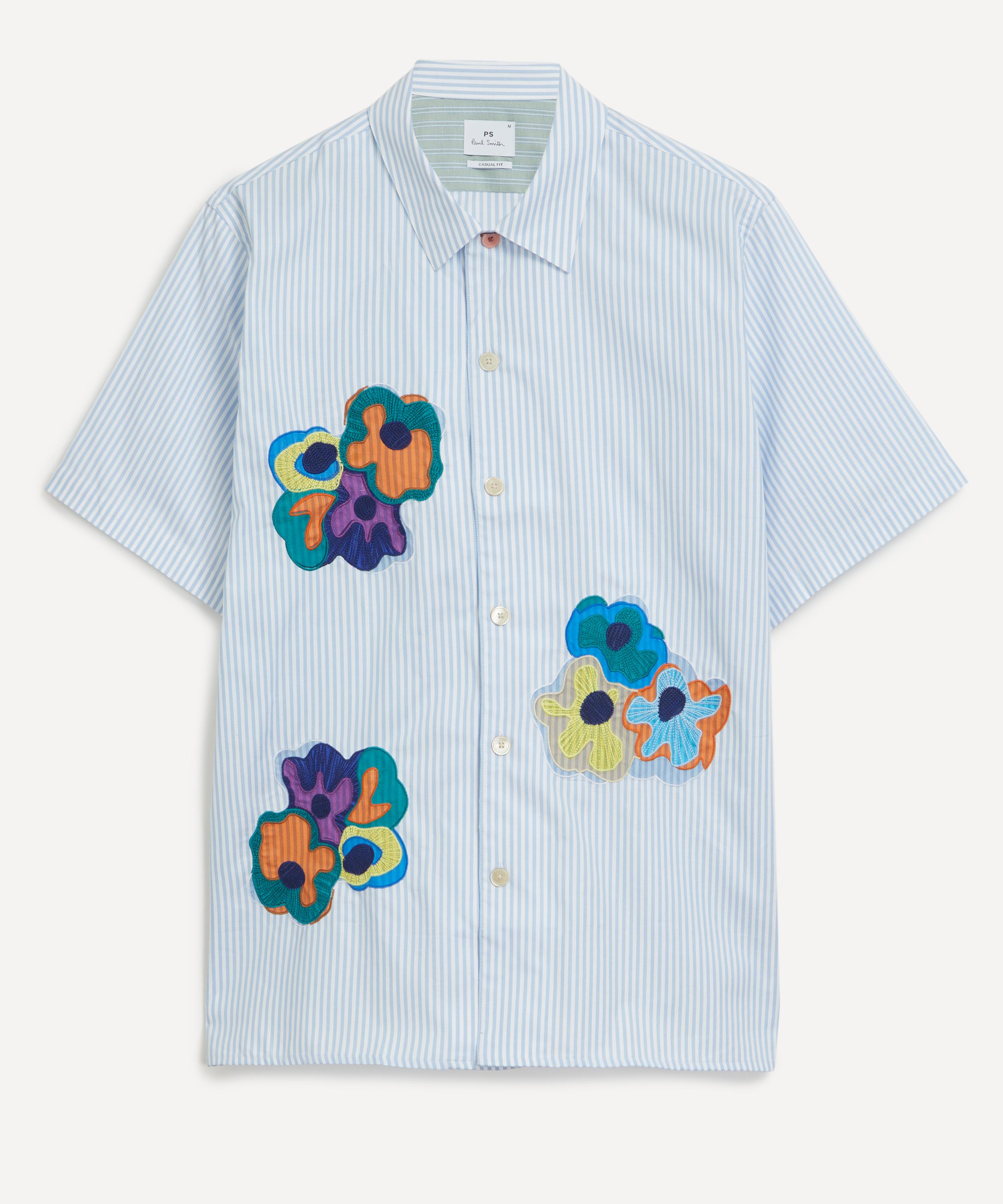 PS Paul Smith - Striped Cotton Poplin Floral Embroidered Shirt image number 0