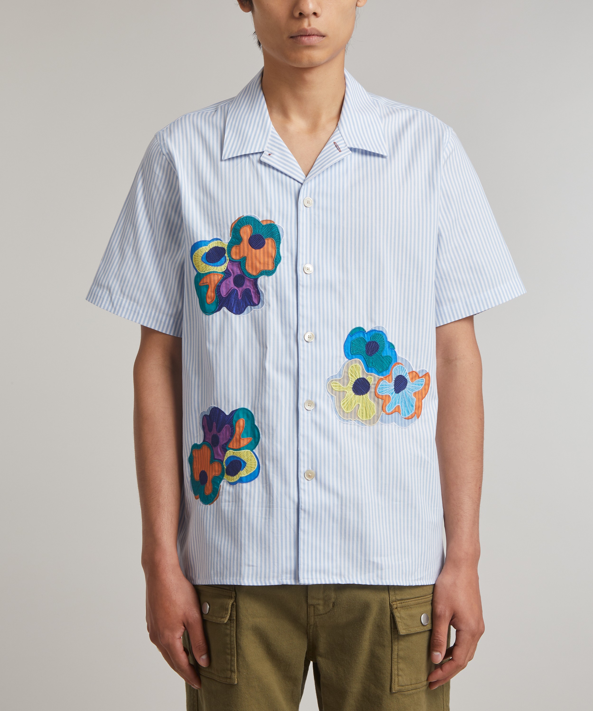 PS Paul Smith - Striped Cotton Poplin Floral Embroidered Shirt image number 2