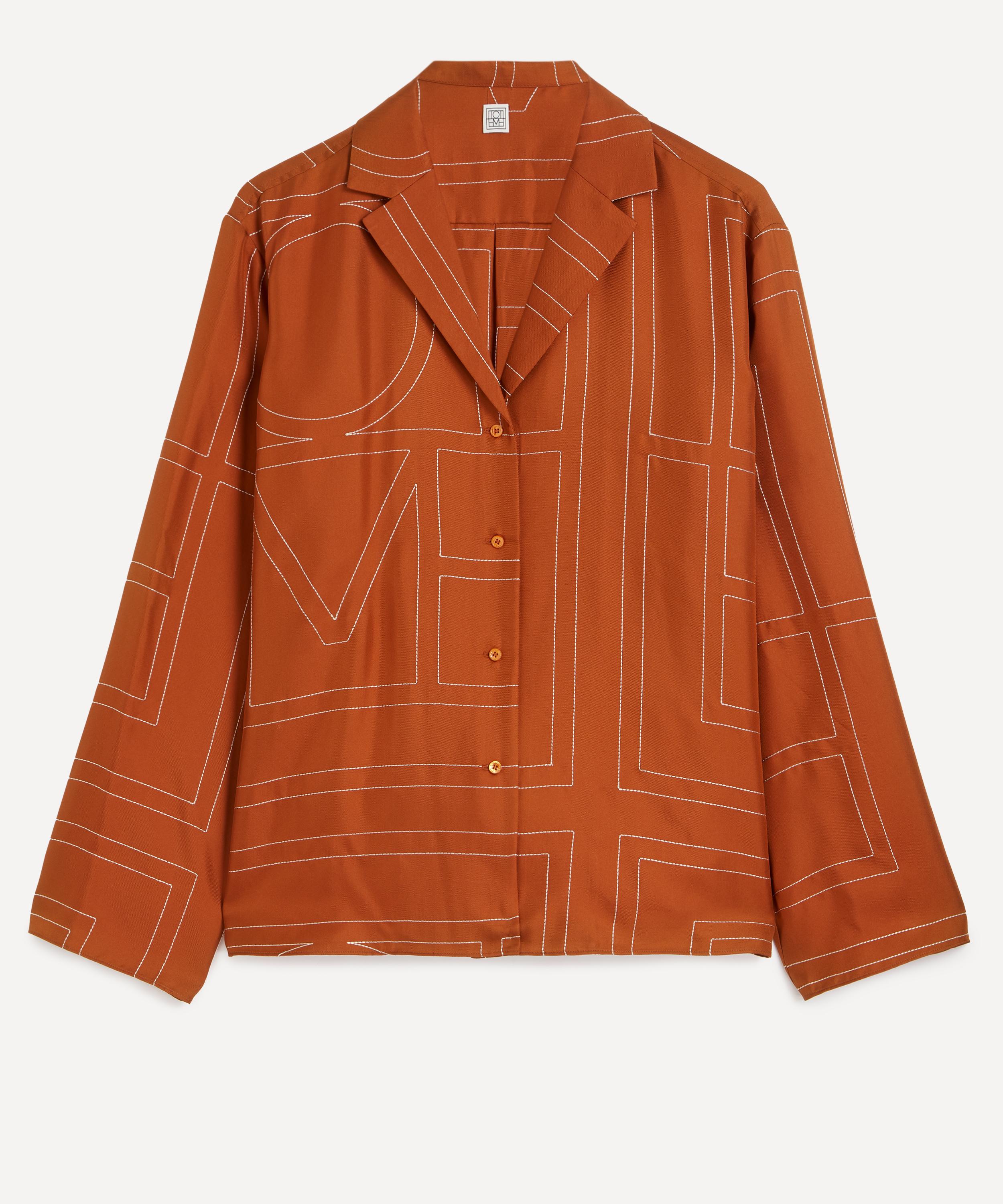 Toteme - Terracotta Monogram Silk Pyjama Top image number 0