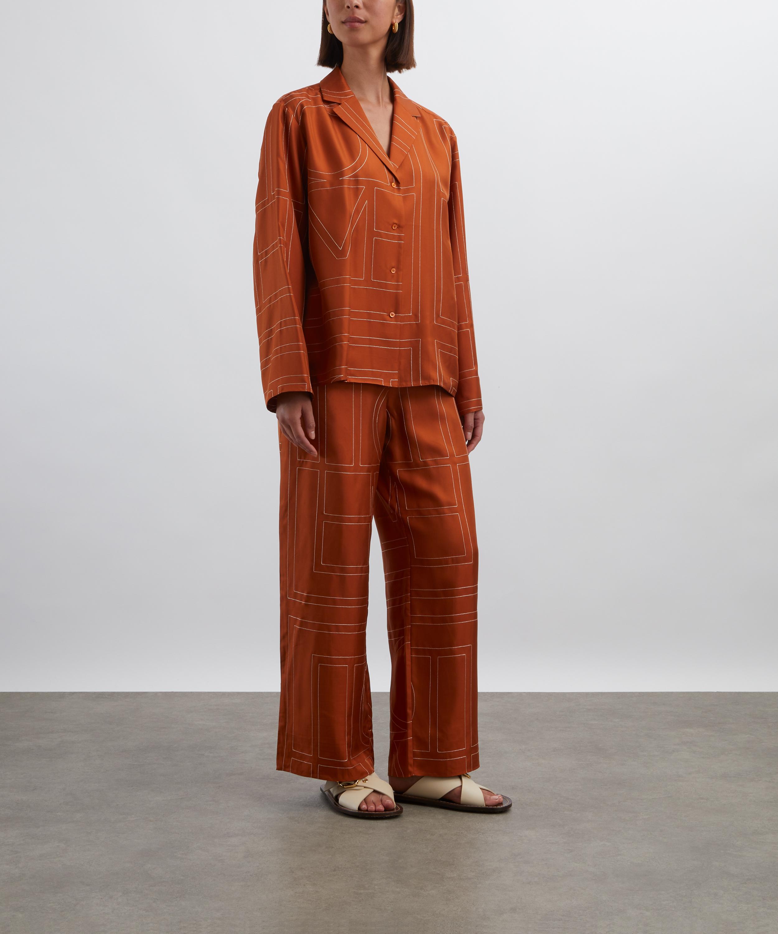 Toteme - Terracotta Monogram Silk Pyjama Top image number 1