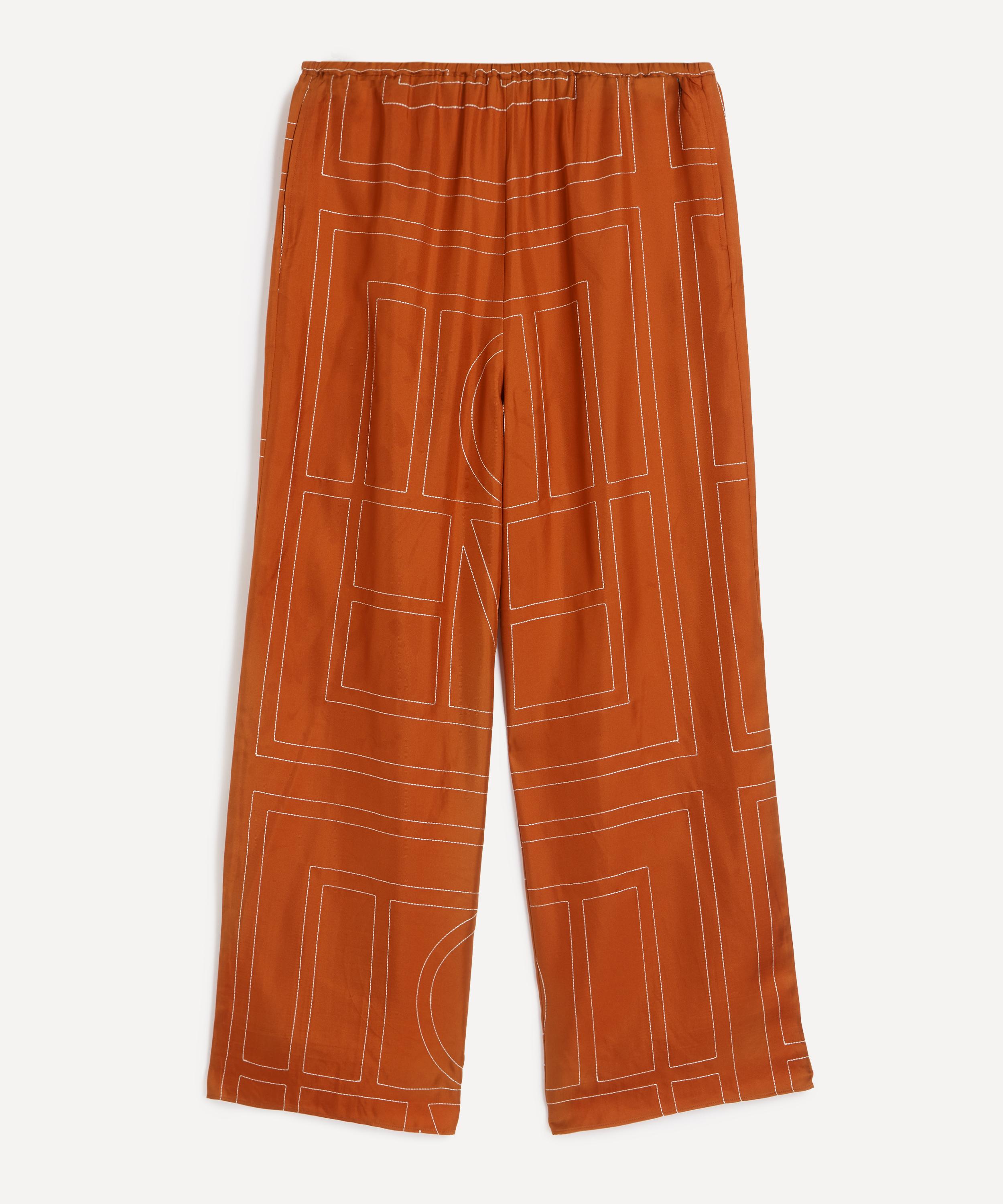 Toteme - Terracotta Monogram Silk Pyjama Bottoms image number 0
