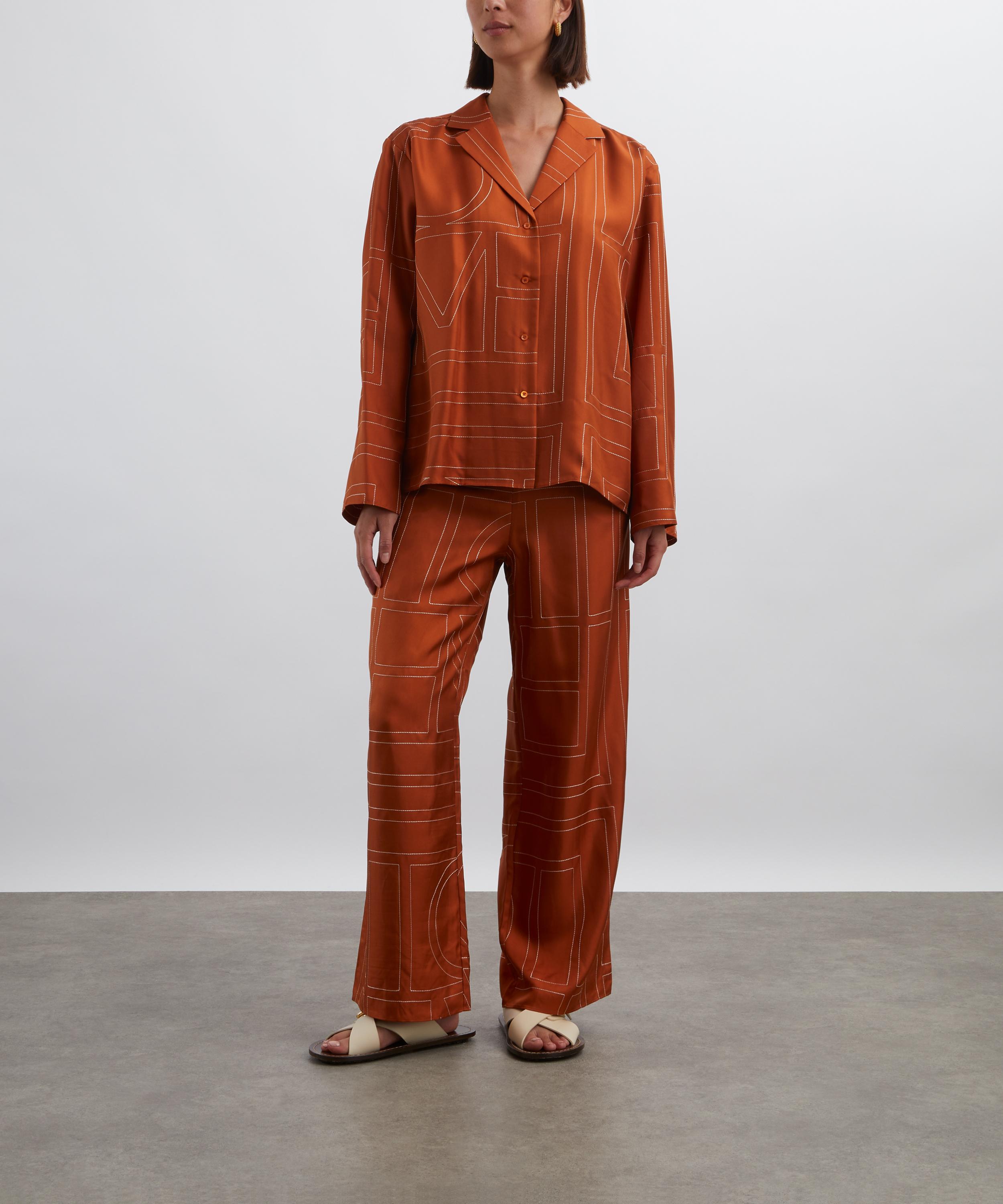 Toteme - Terracotta Monogram Silk Pyjama Bottoms image number 1