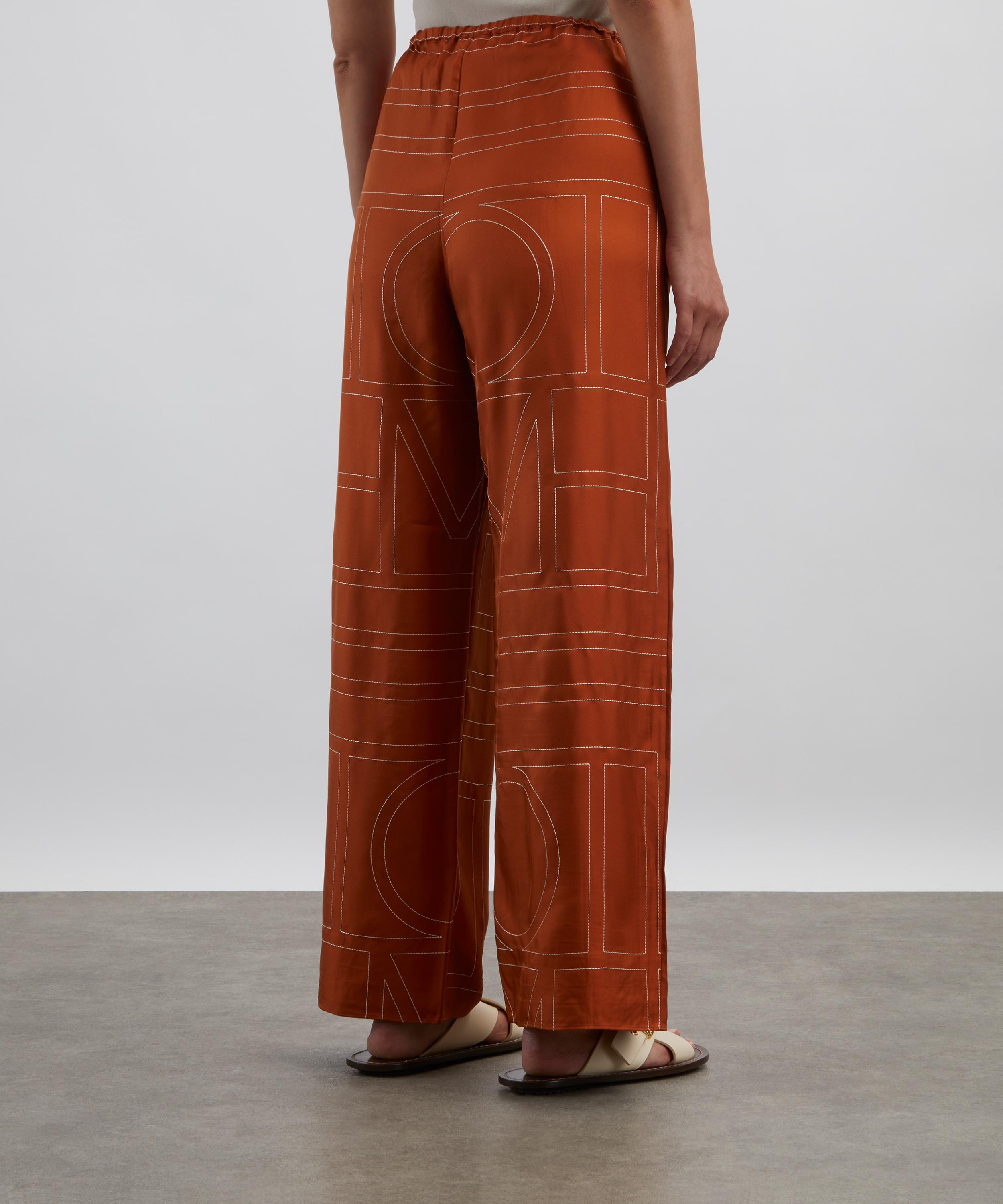 Toteme - Terracotta Monogram Silk Pyjama Bottoms image number 3