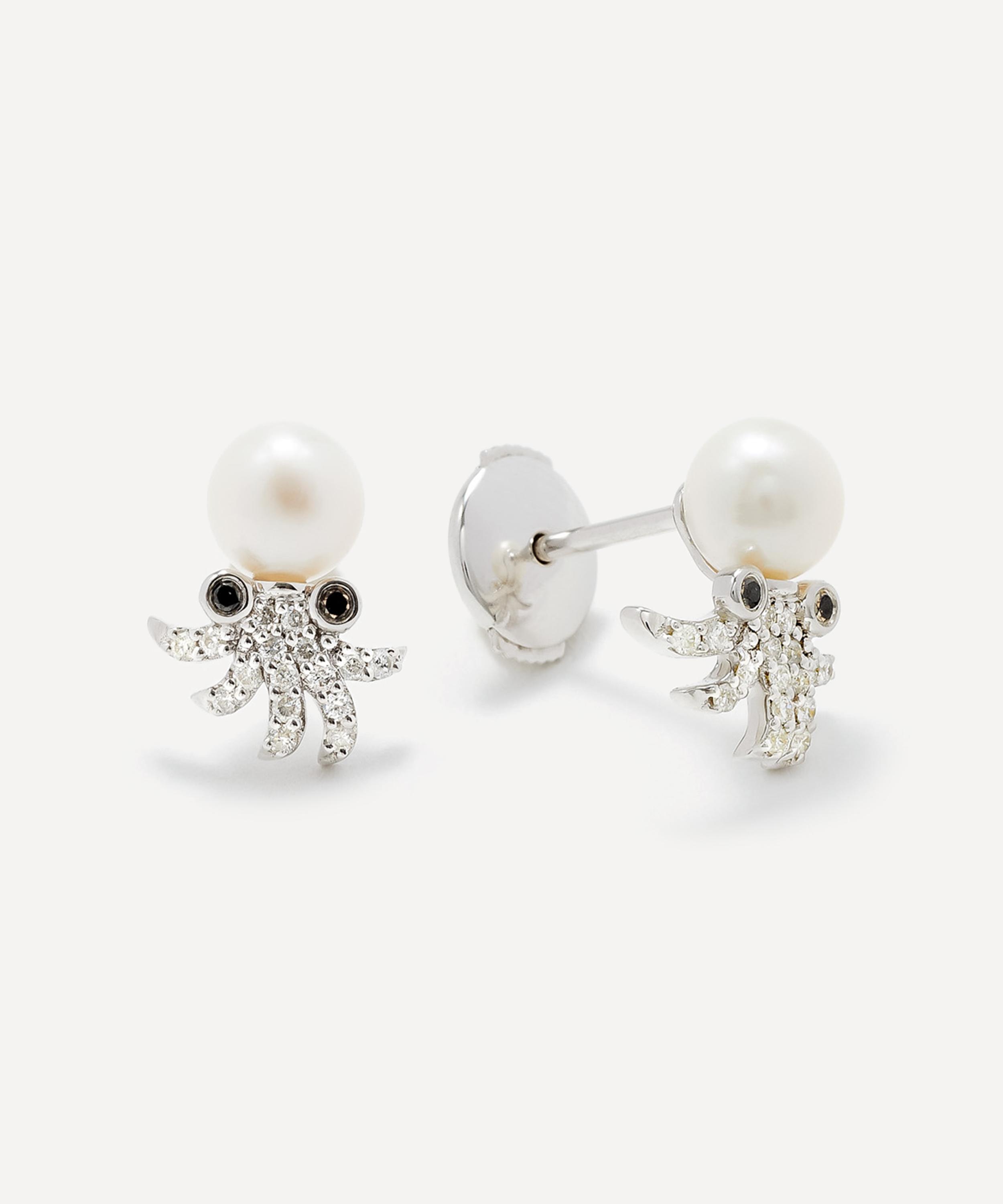 Yvonne Léon - 9ct White Gold Diamond and Pearl Octopus Stud Earrings image number 0