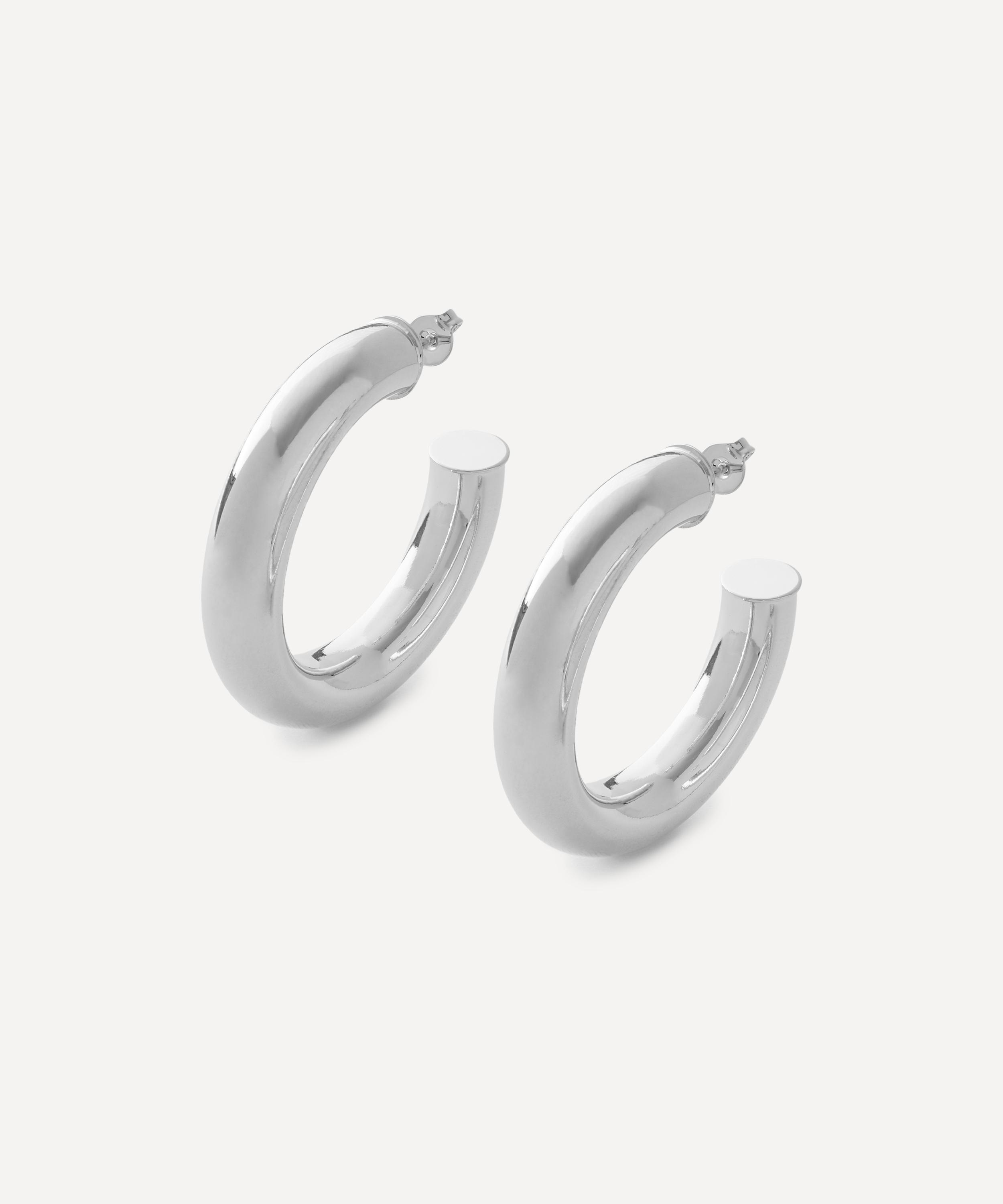 Martha Calvo - Rhodium-Plated Tubular Hoop Earrings image number 0