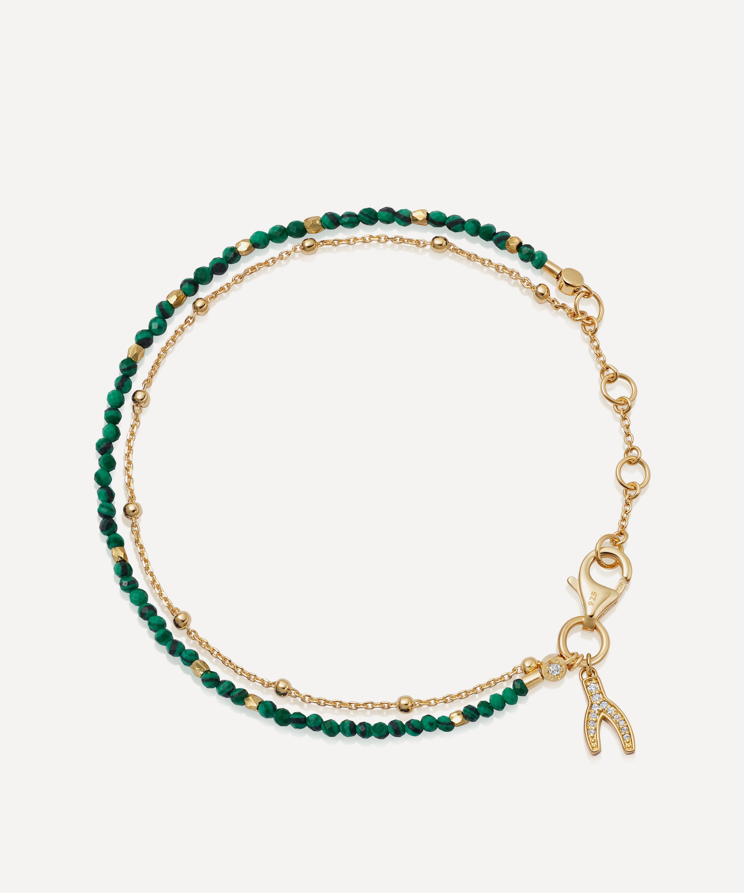 Astley Clarke - 18ct Gold-Plated Vermeil Silver Fine Biography Malachite Wishbone Bracelet image number 0