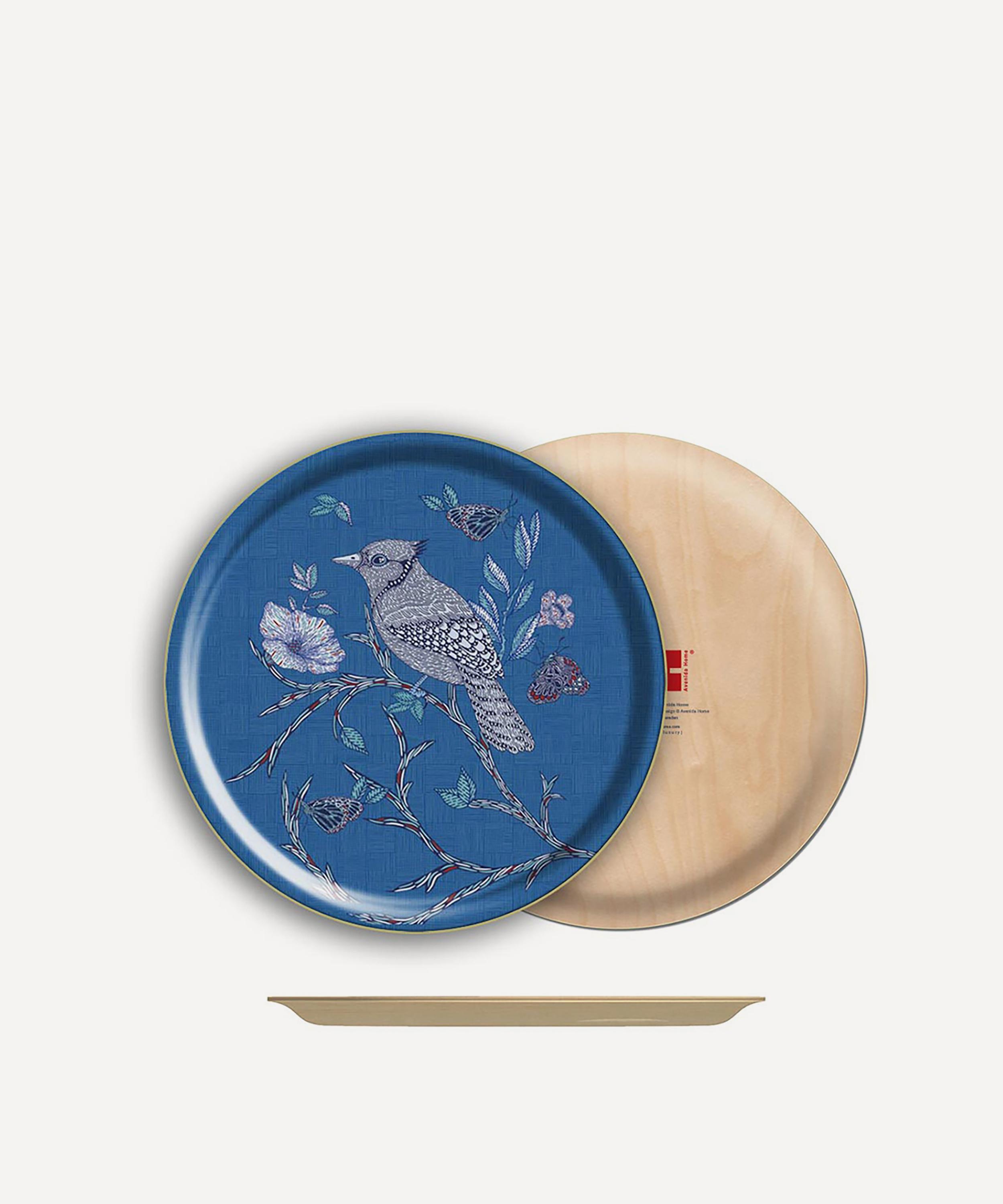 Avenida Home - Indigo Birds Small Round Birch Tray image number 1