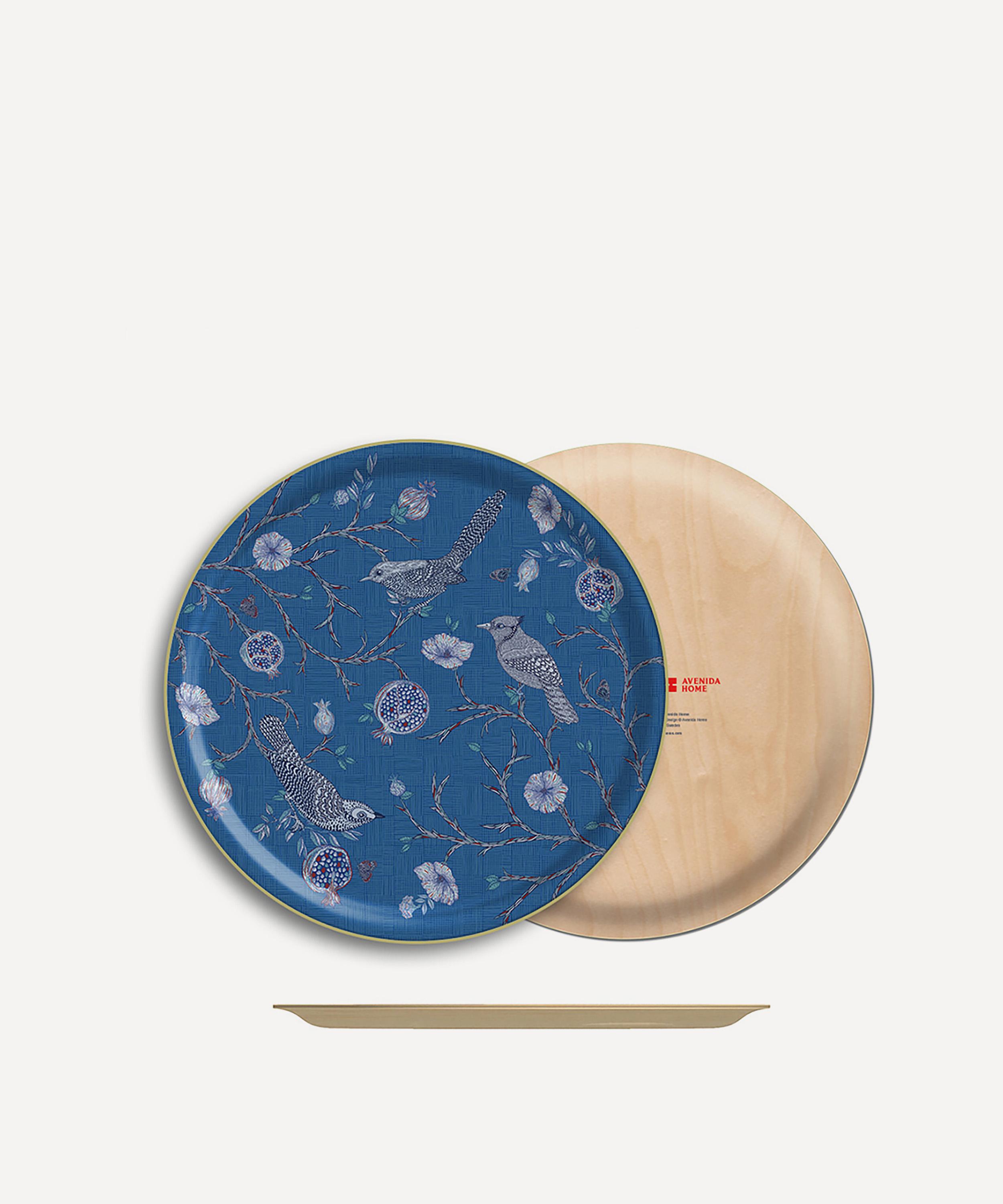 Avenida Home - Indigo Birds Large Round Birch Tray image number 1