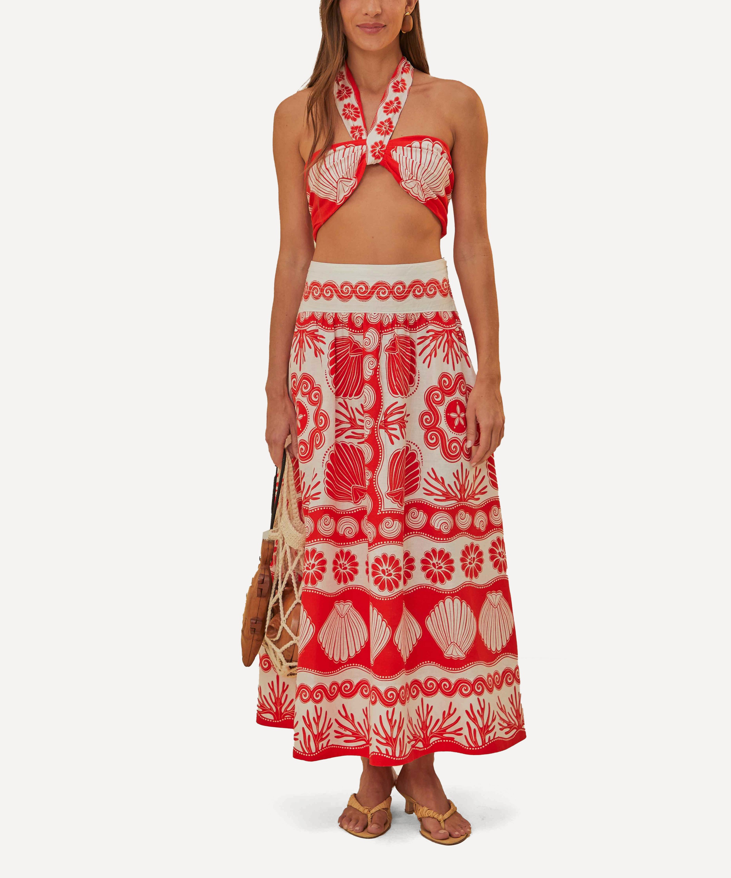 FARM Rio - Red Ainika Shell Maxi Skirt image number 1