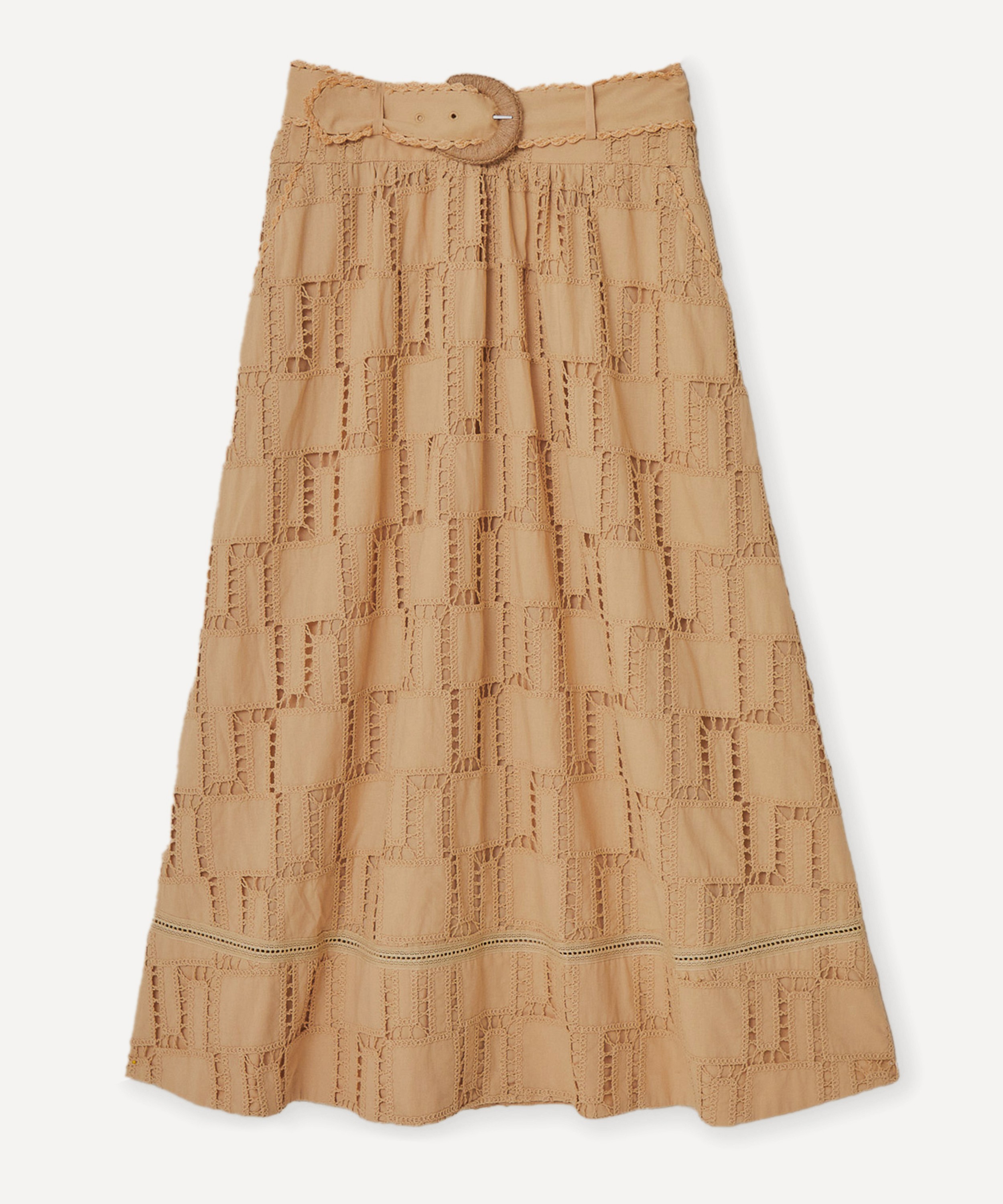 FARM Rio - Sand Crochet Midi Skirt image number 0