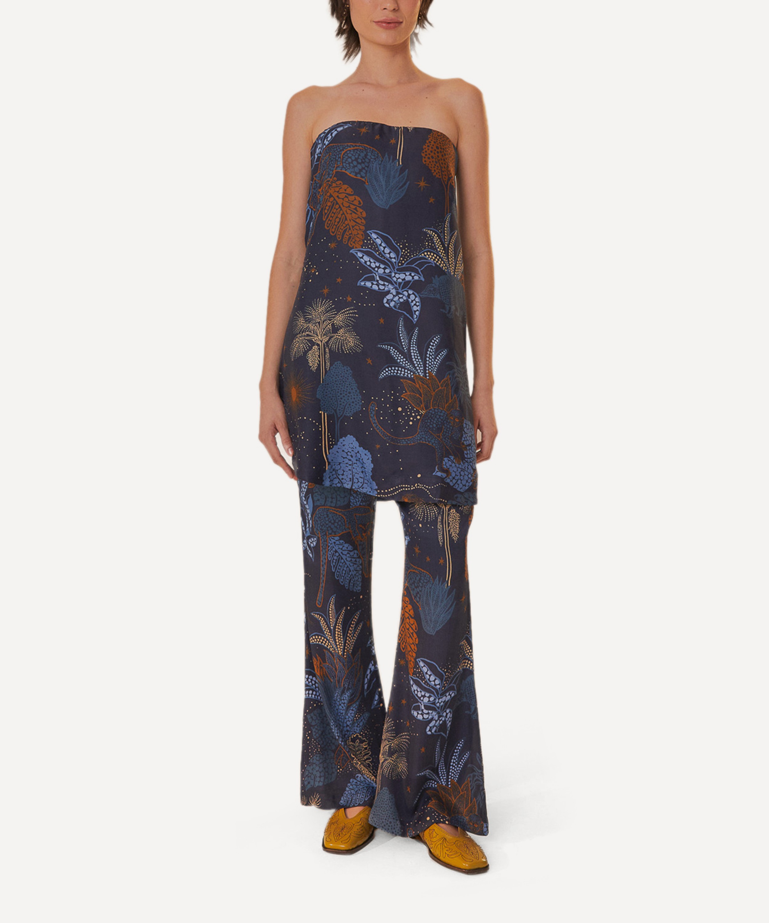 FARM Rio - Navy Blue Night Jungle Flare Trousers image number 0