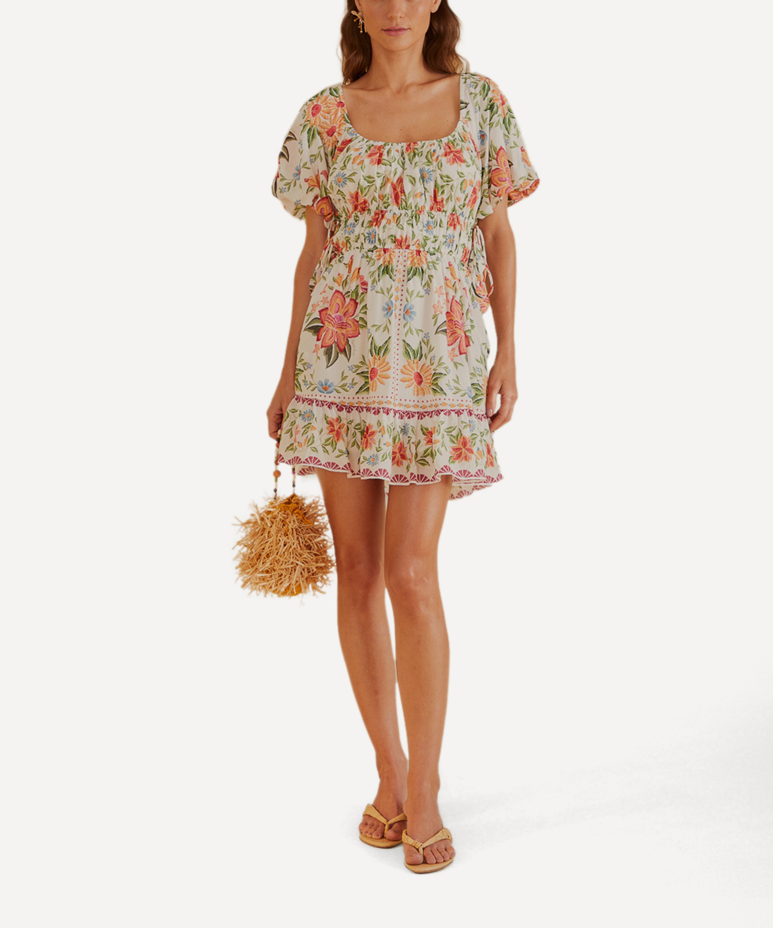 FARM Rio - Bloom Garden Off-White Short-Sleeve Mini Dress image number 0