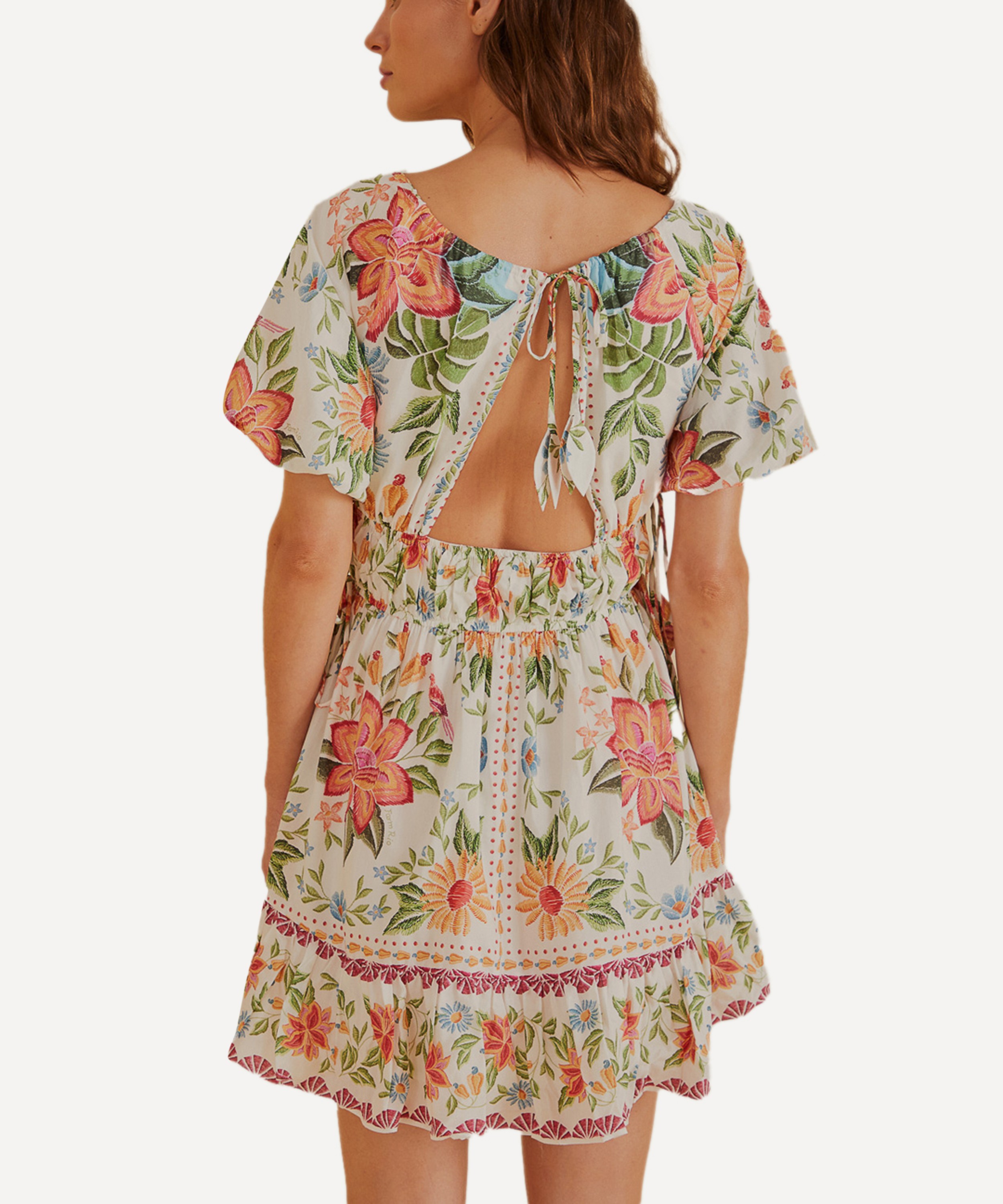 FARM Rio - Bloom Garden Off-White Short-Sleeve Mini Dress image number 1