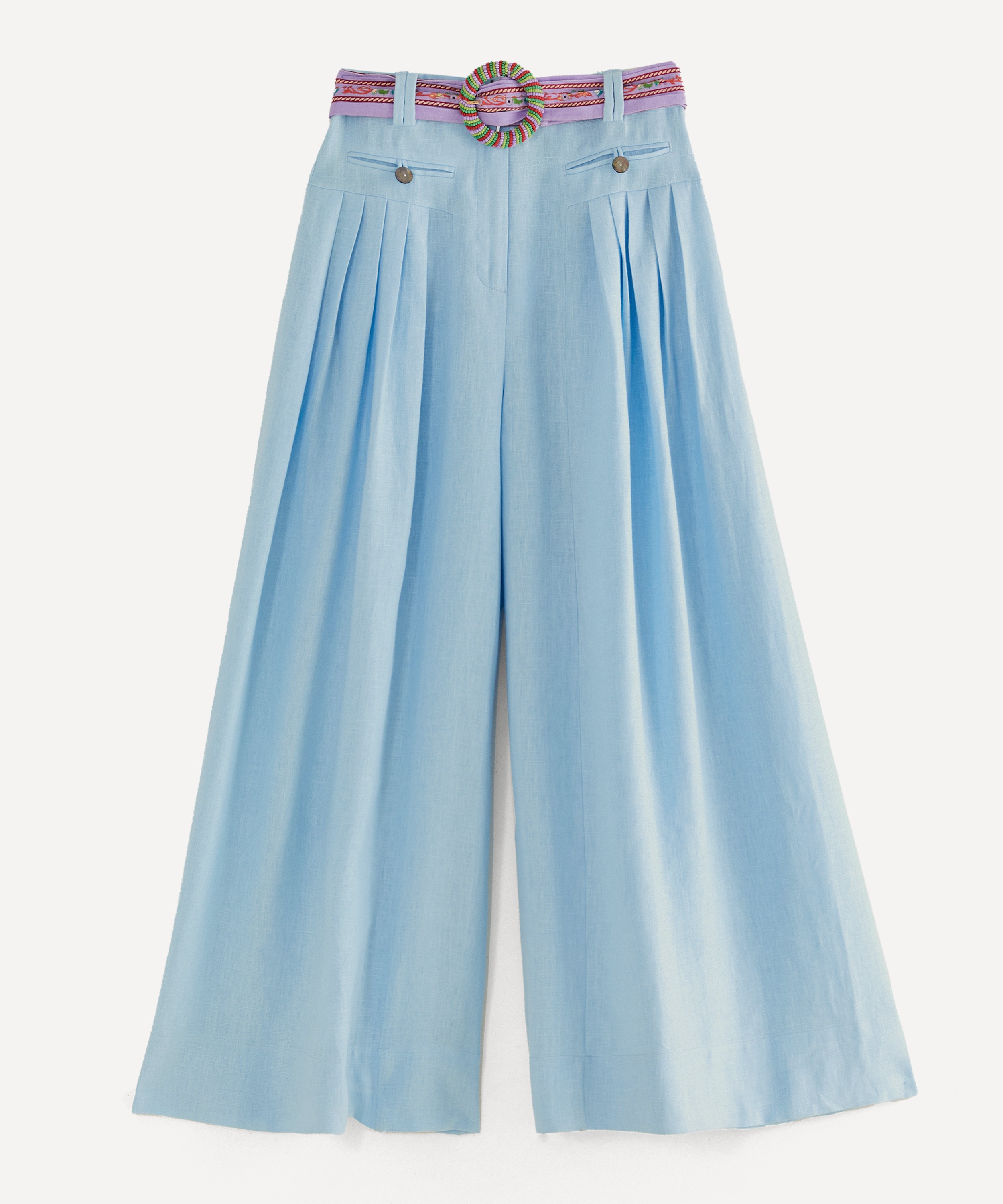 FARM Rio - Light Blue Linen Pleated Trousers image number 0