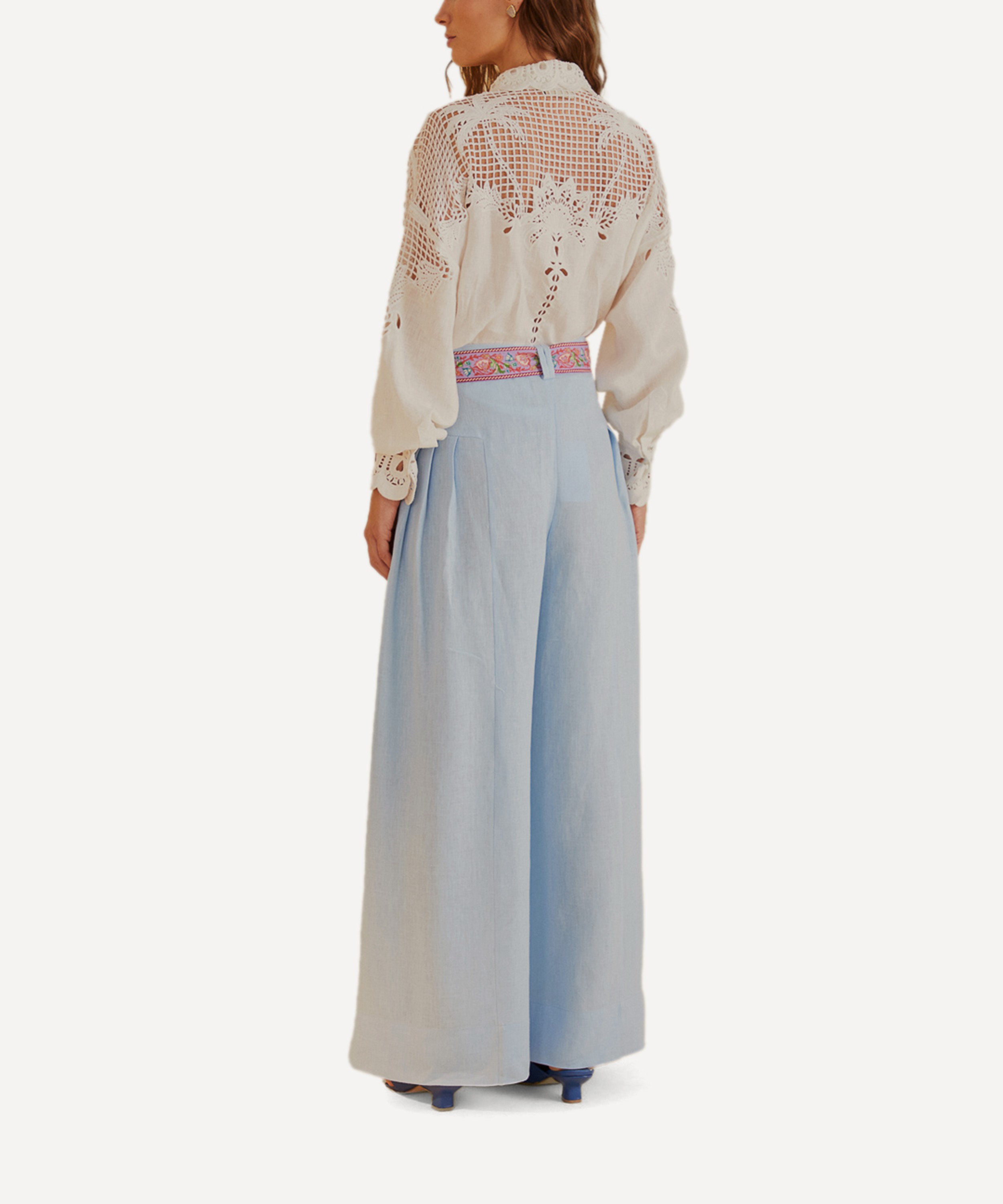 FARM Rio - Light Blue Linen Pleated Trousers image number 2