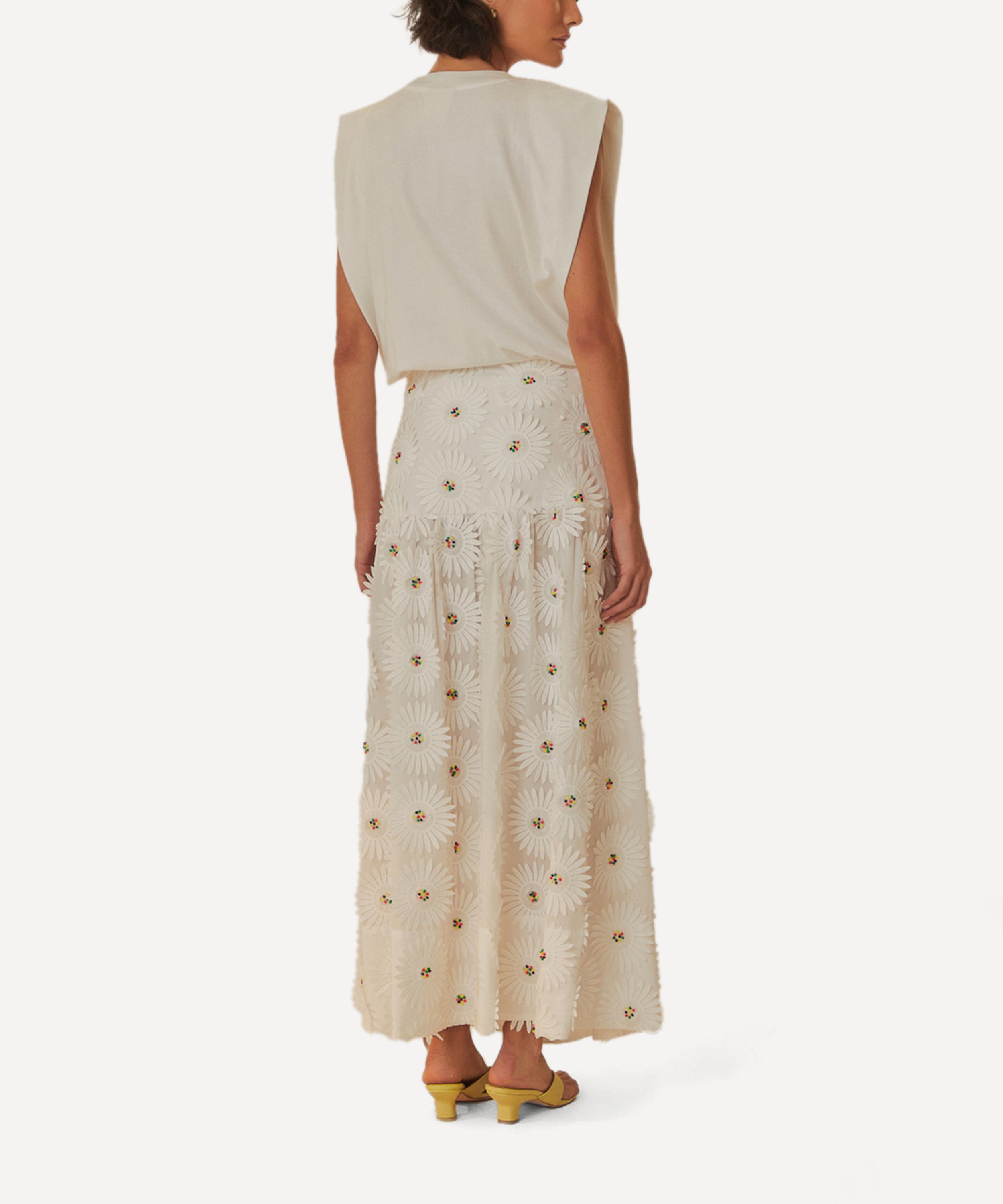 FARM Rio - White Daisy 3D Flower Embroidered Maxi Skirt image number 1