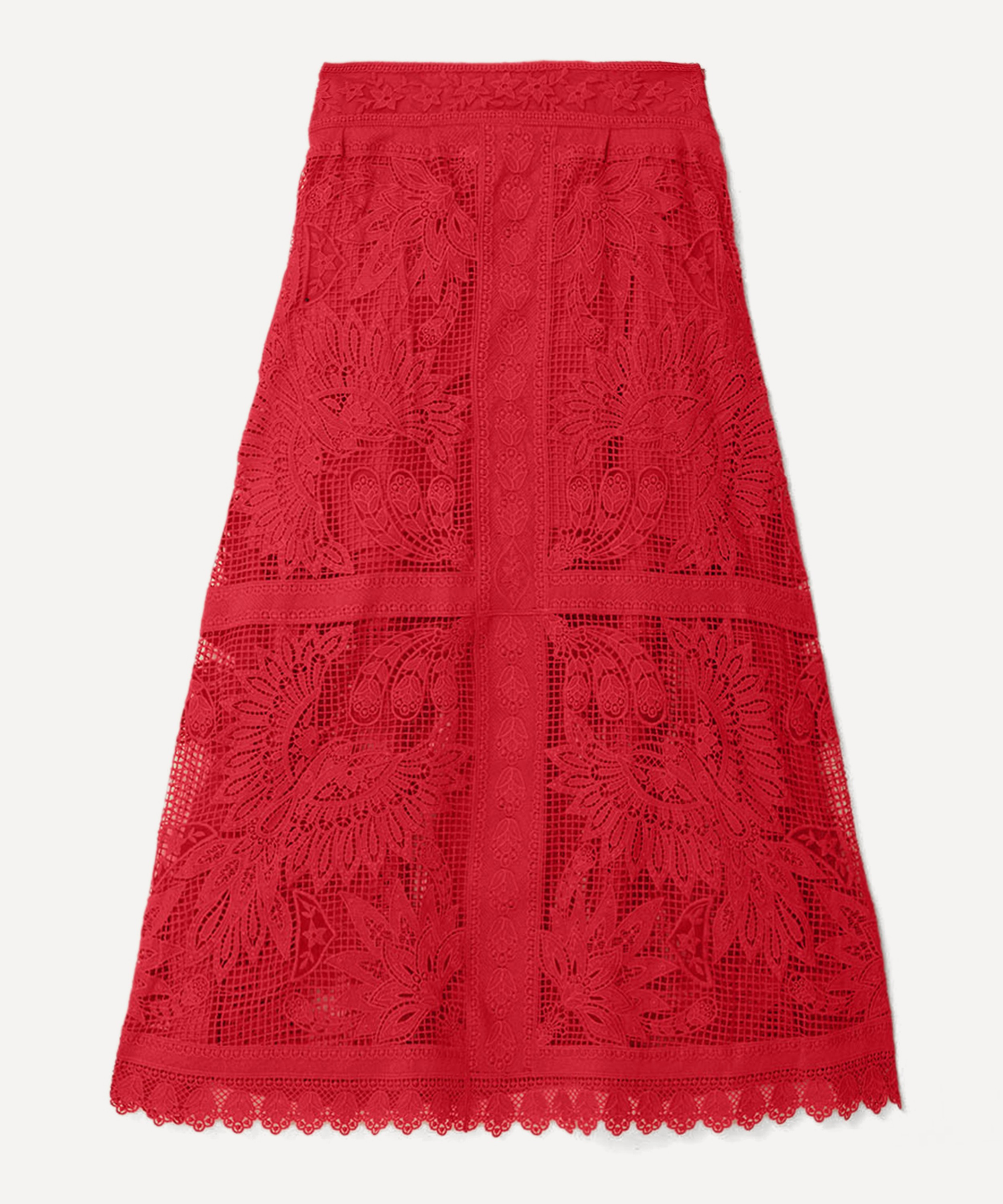 FARM Rio - Red Toucan Guipure Midi Skirt