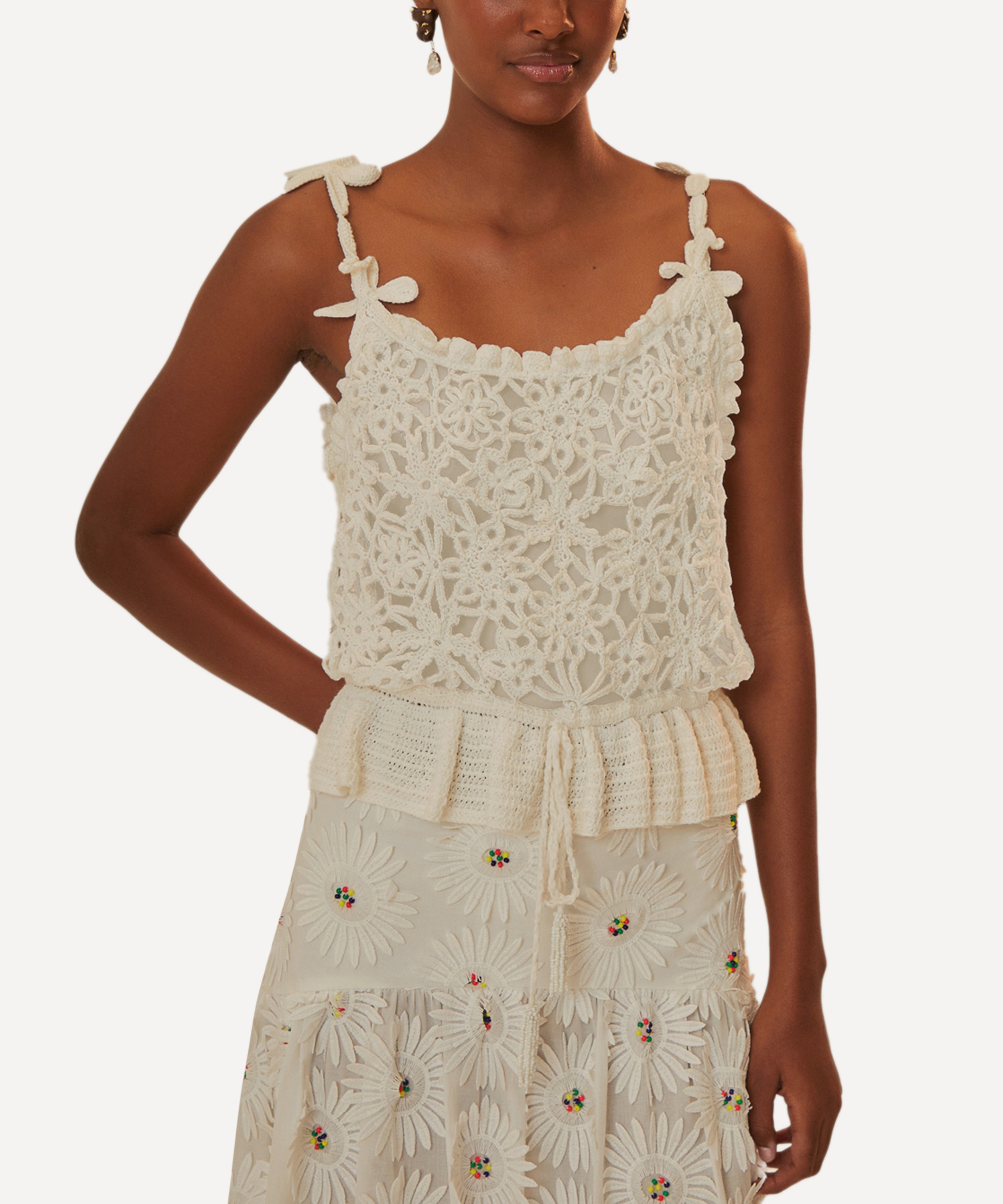 FARM Rio - White Flowers Crochet Top image number 1