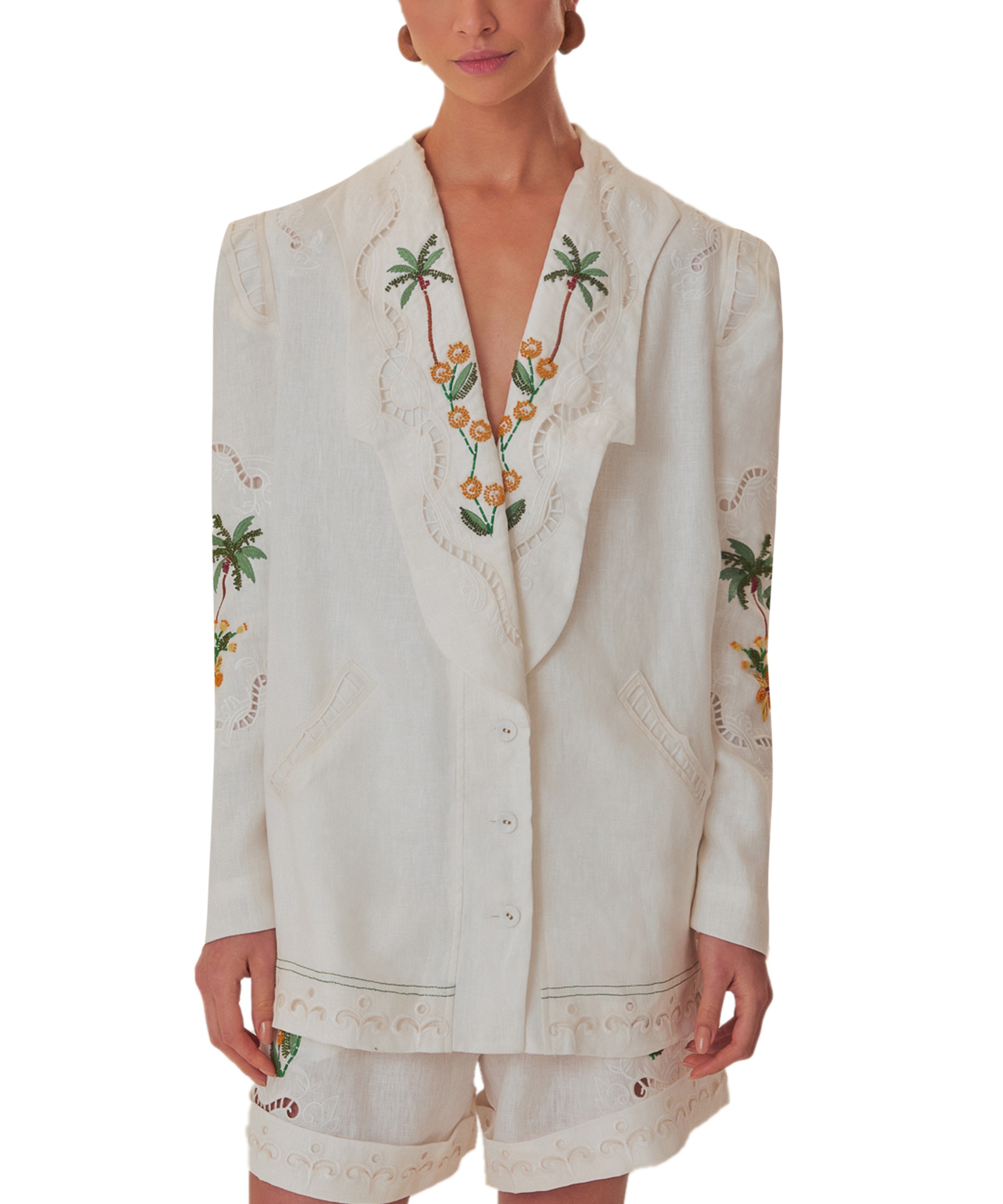 FARM Rio - Off-White Coconut Tree Richelieu Linen Blazer image number 1